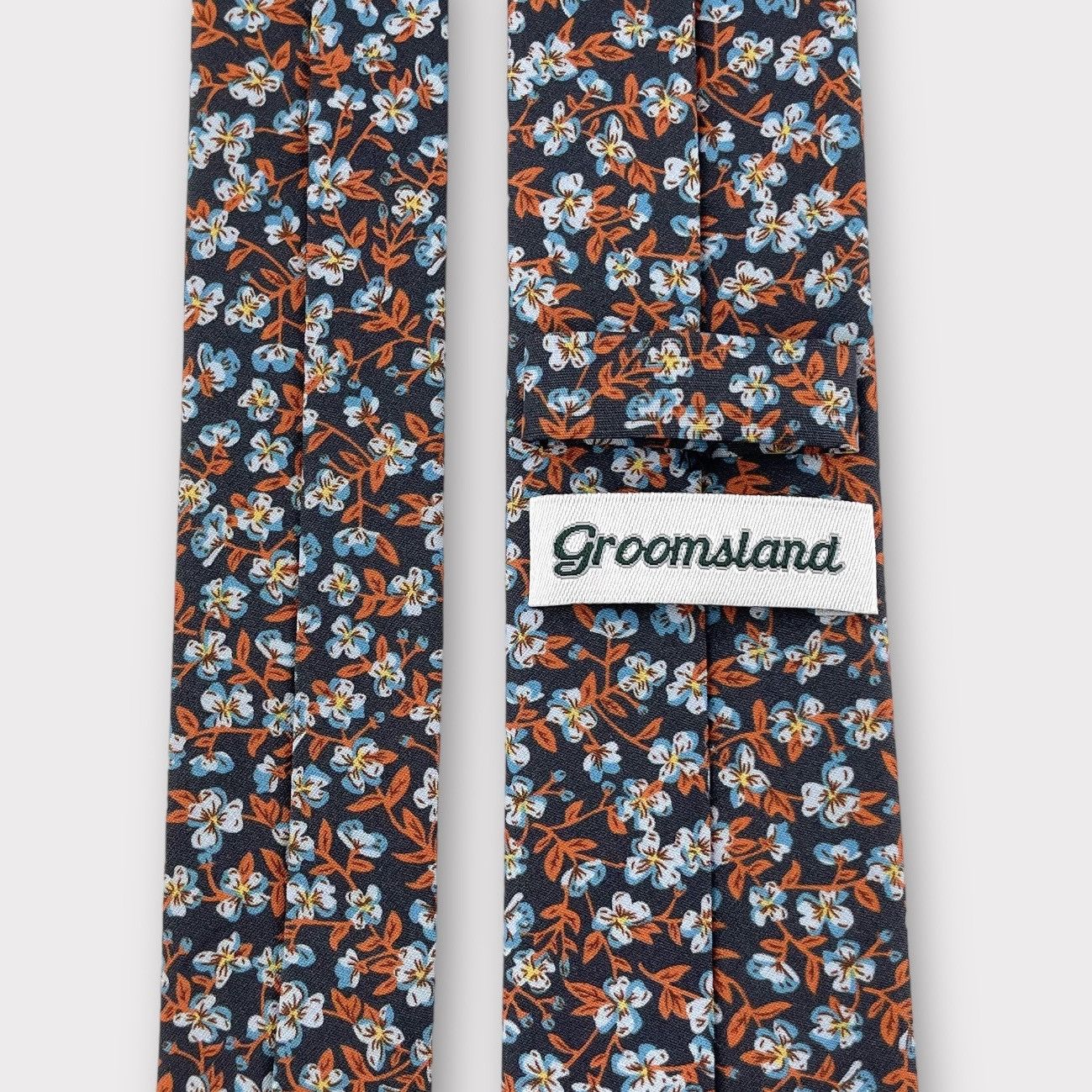 Other Men's Charcoal w/ Orange Floral Print Necktie, Slim Width Size ONE SIZE - 3 Thumbnail