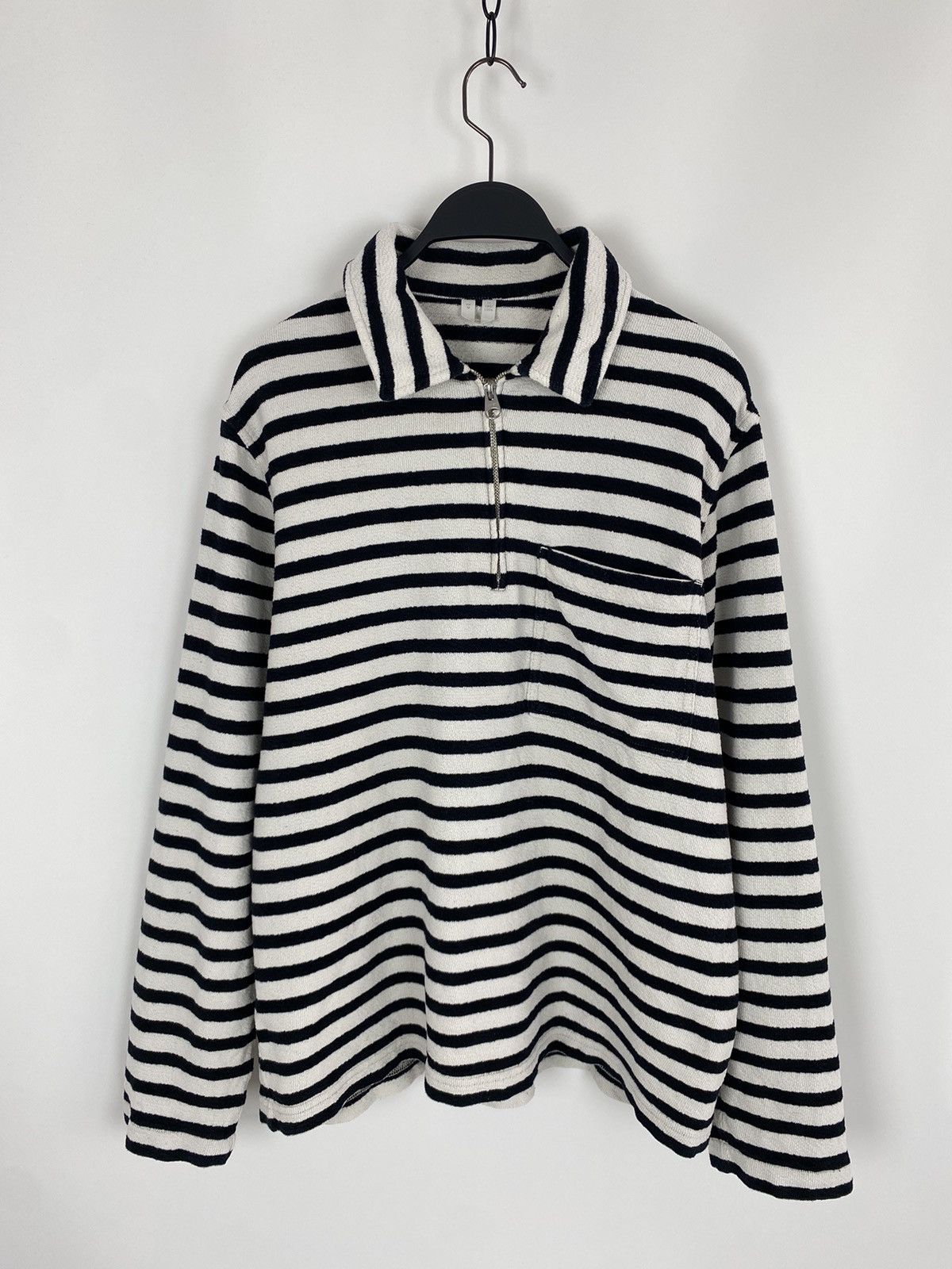 Arket Terry Cotton Black White Stripe 1/3 Zip Sweatshirt