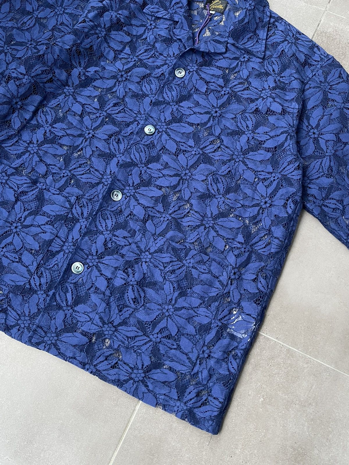 Needles !DS! SS23 Needles Cabana Lace Navy Short Sleeve Shirt Size US L / EU 52-54 / 3 - 11 Thumbnail