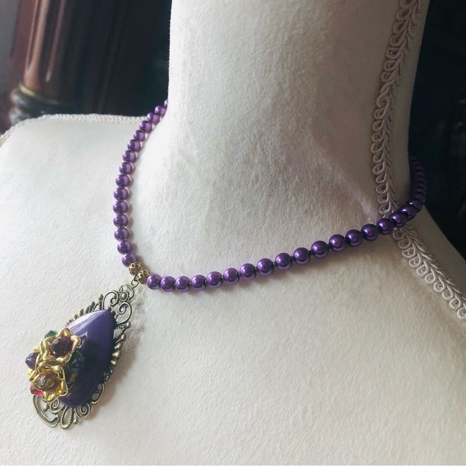 Handmade Handcrafted repurpose filigree bead cluster Pearl necklace Size ONE SIZE - 4 Thumbnail