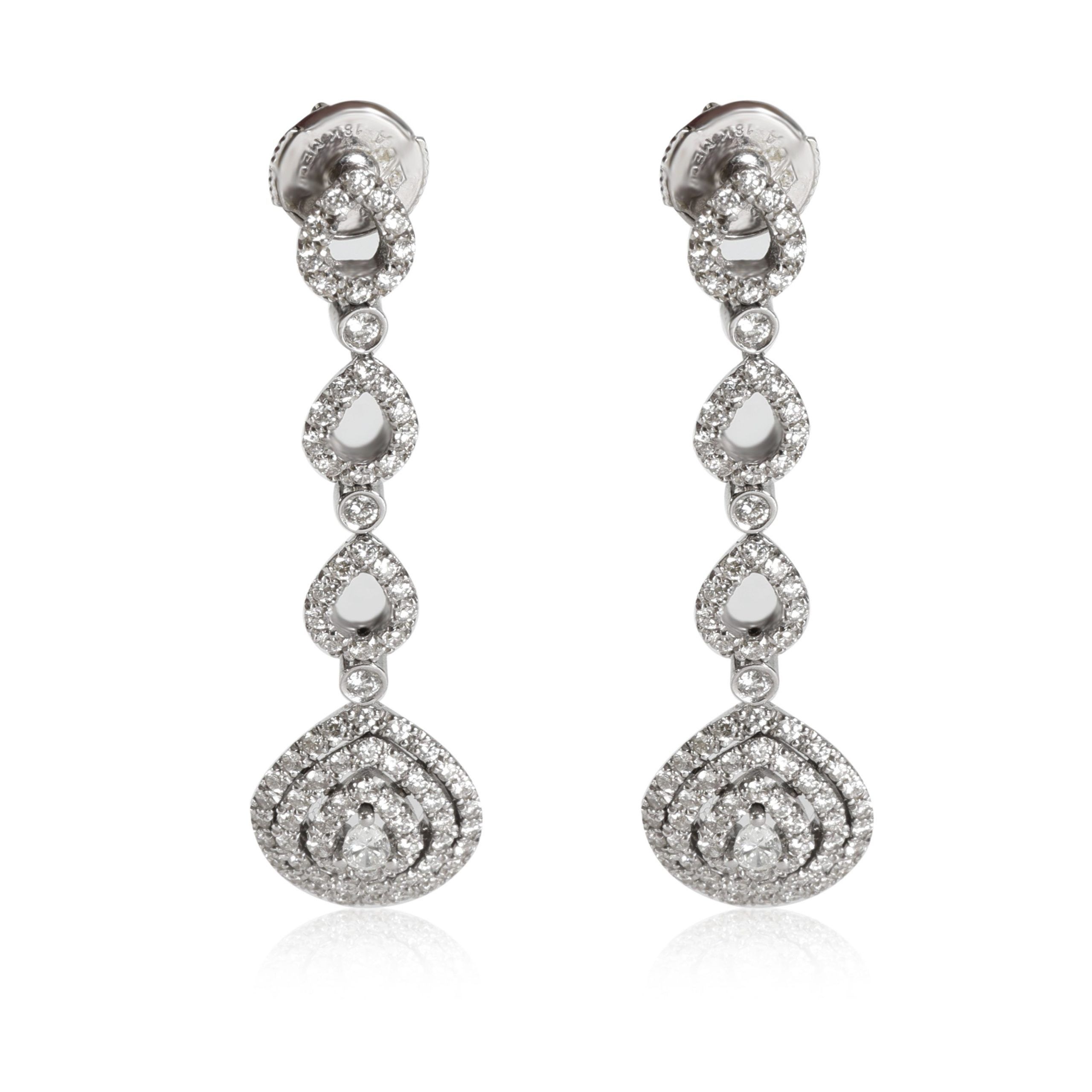 image of Oliva Triple Halo Pear Shape Drop Earrings In 18K White Gold 1.89 Ctw, Women's