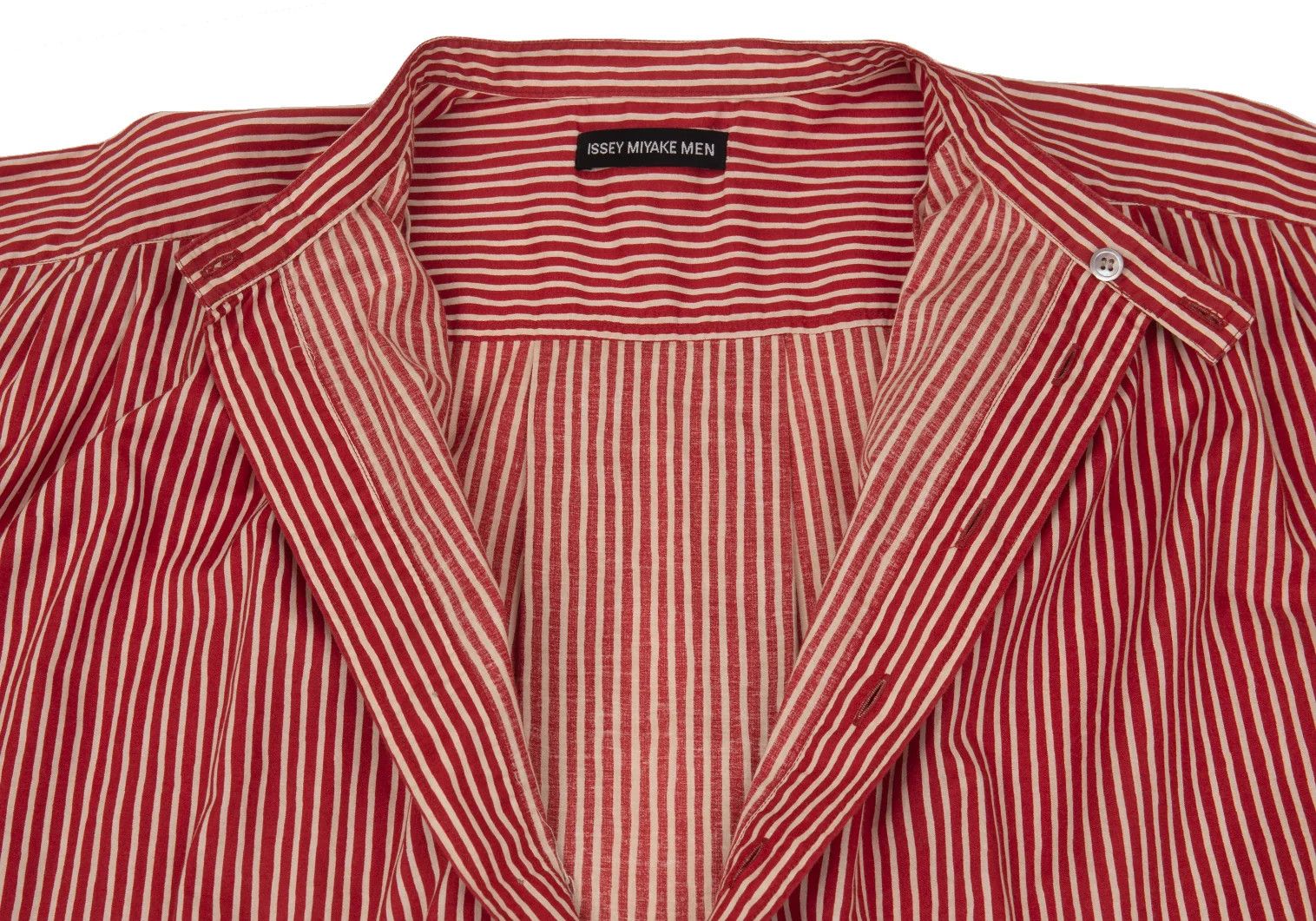 Issey Miyake Cotton Stripe Band Collar Pullover Shirt Red Cream Size US S / EU 44-46 / 1 - 6 Thumbnail