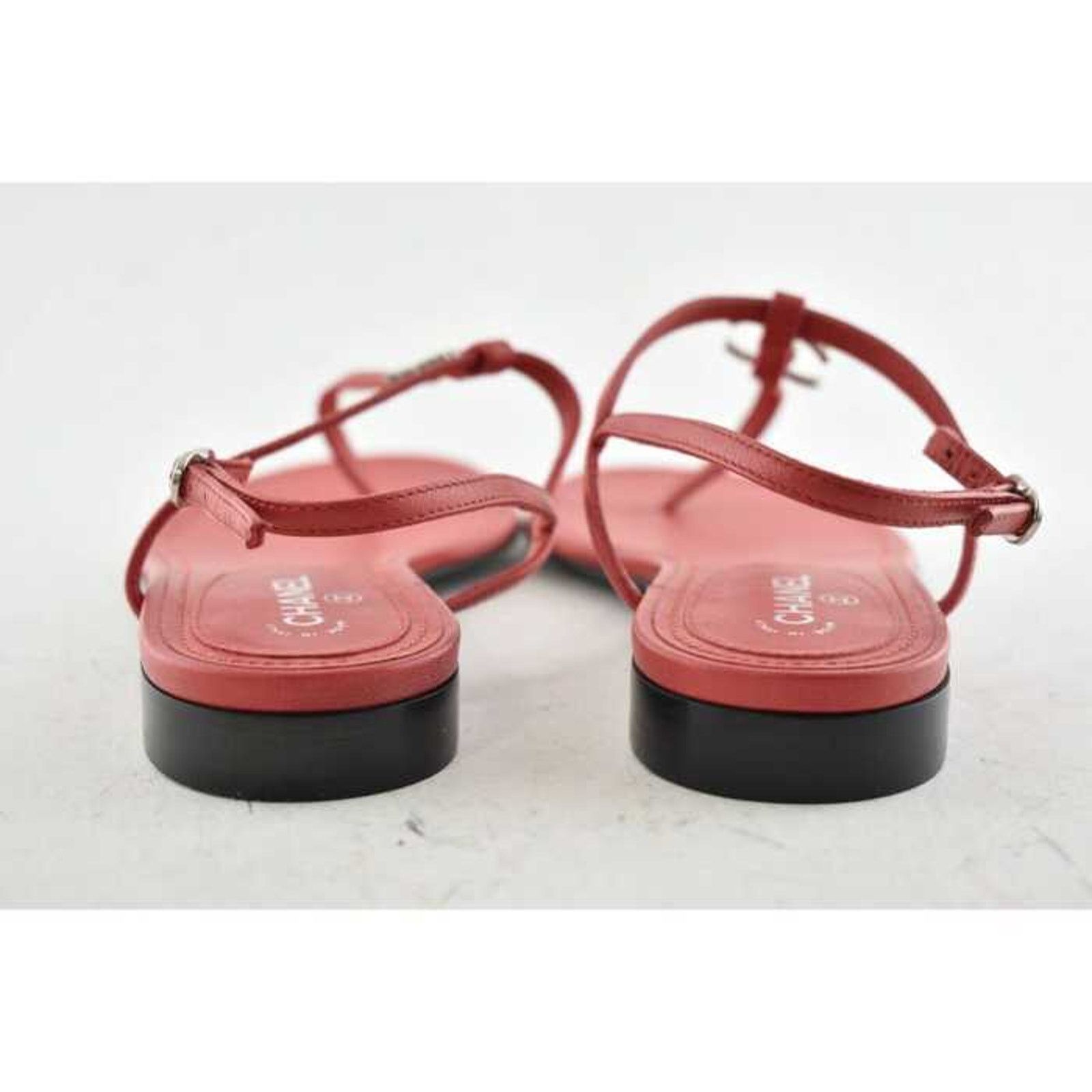 Chanel Chanel 19C Red Leather CC Silver Metal Logo Mule Strap Size US 6 / IT 36 - 8 Thumbnail
