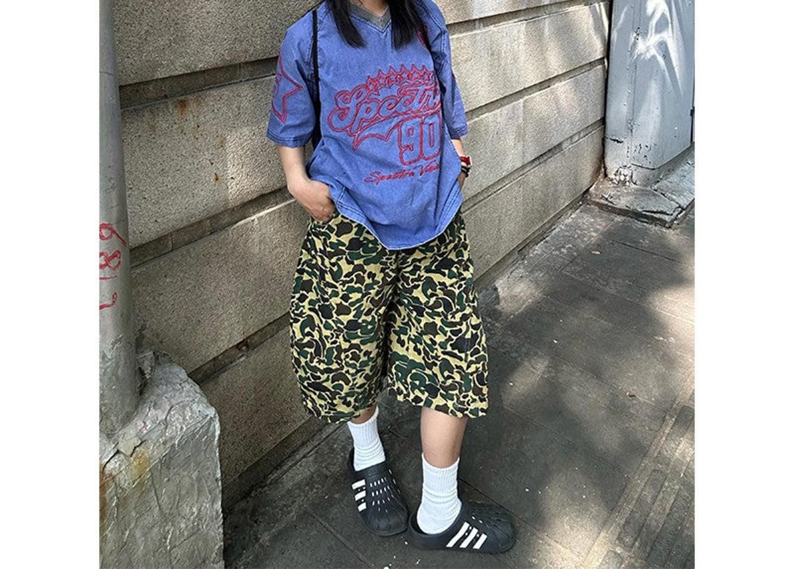 Vintage Camo Print Baggy Jorts, Baggy Shorts Size US 33 - 1 Thumbnail