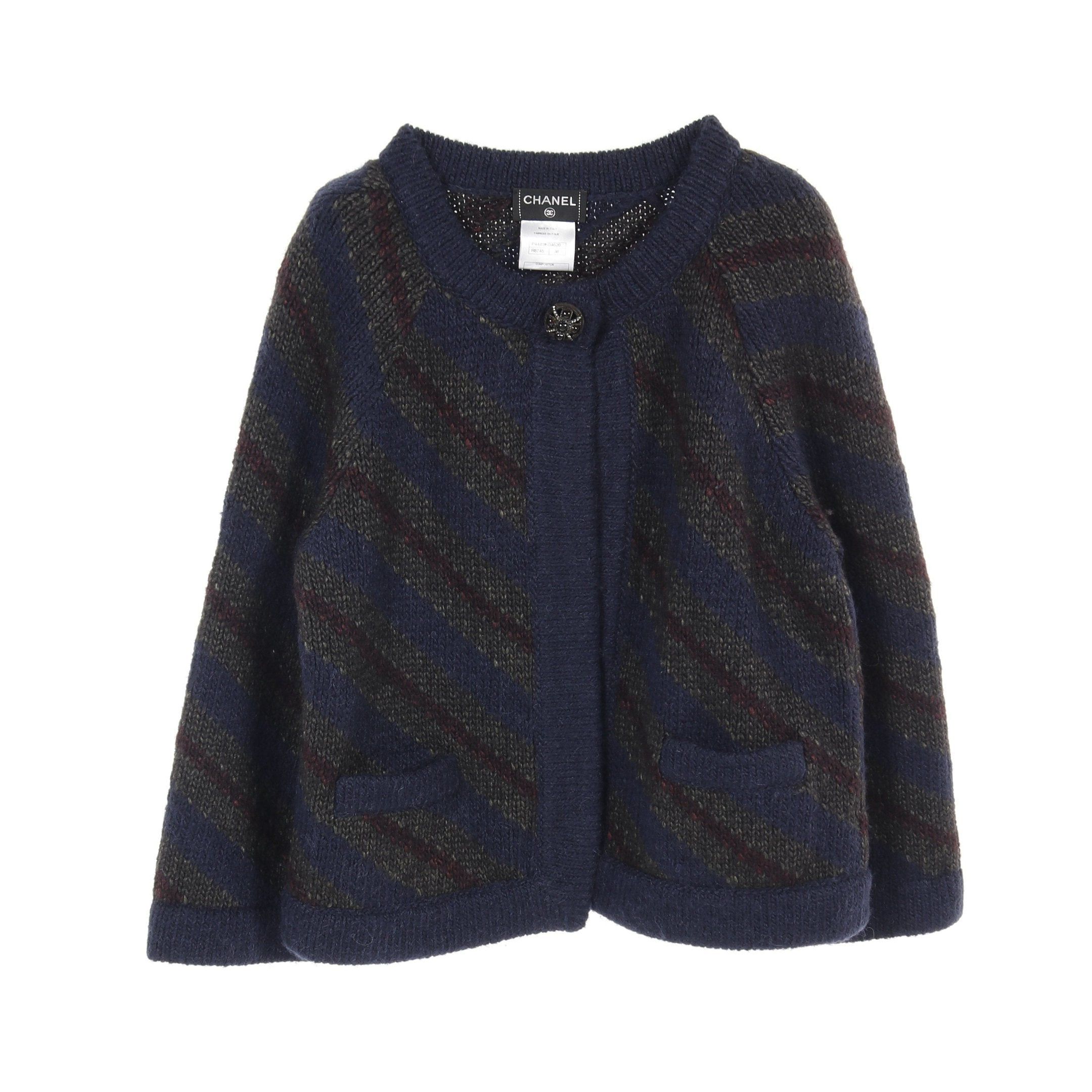 Chanel Chanel Knit Cardigan Wool Alpaca Navy Multicolor Bijou Button Size ONE SIZE - 1 Thumbnail