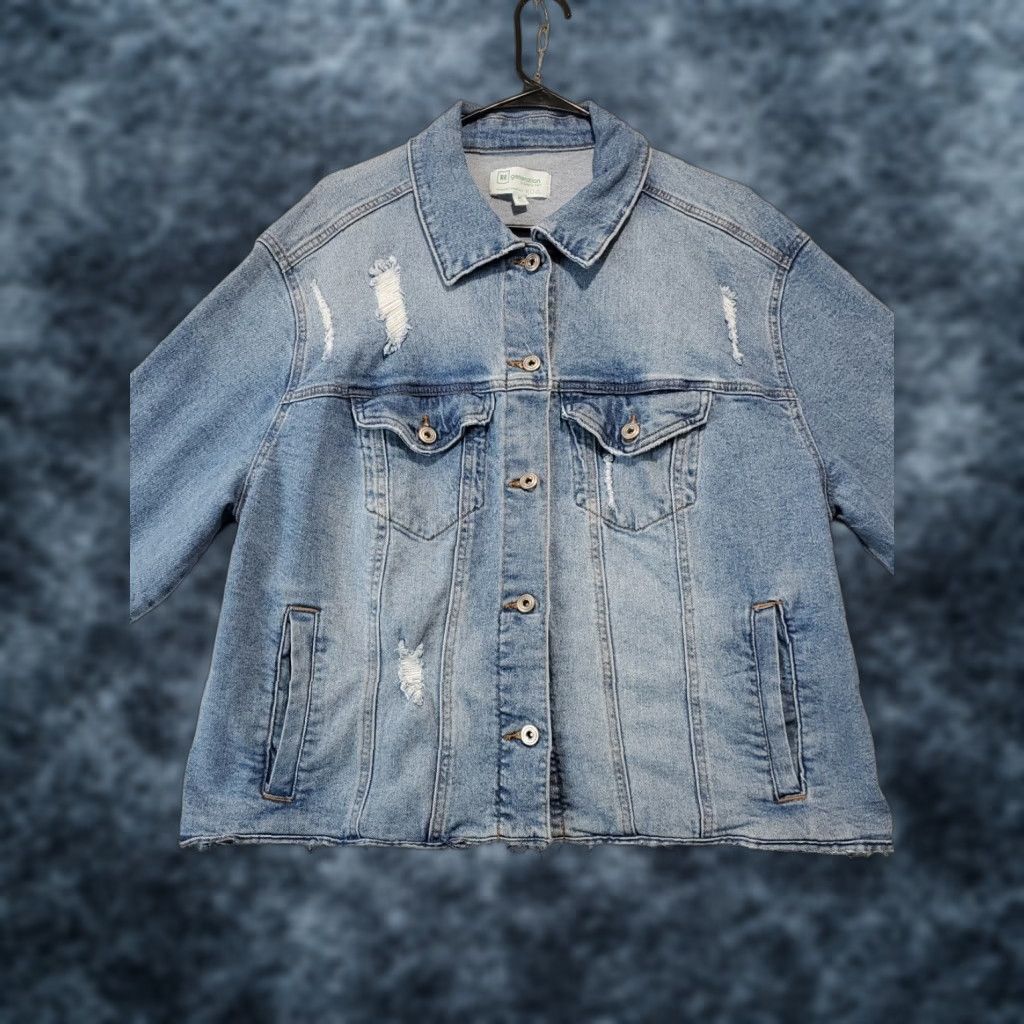 Vintage VINTAGE RE generation Women's Blue Jean Jacket Distressed Grunge Celebrity Pink Size XL Size 40" / US 18 - 1 Thumbnail