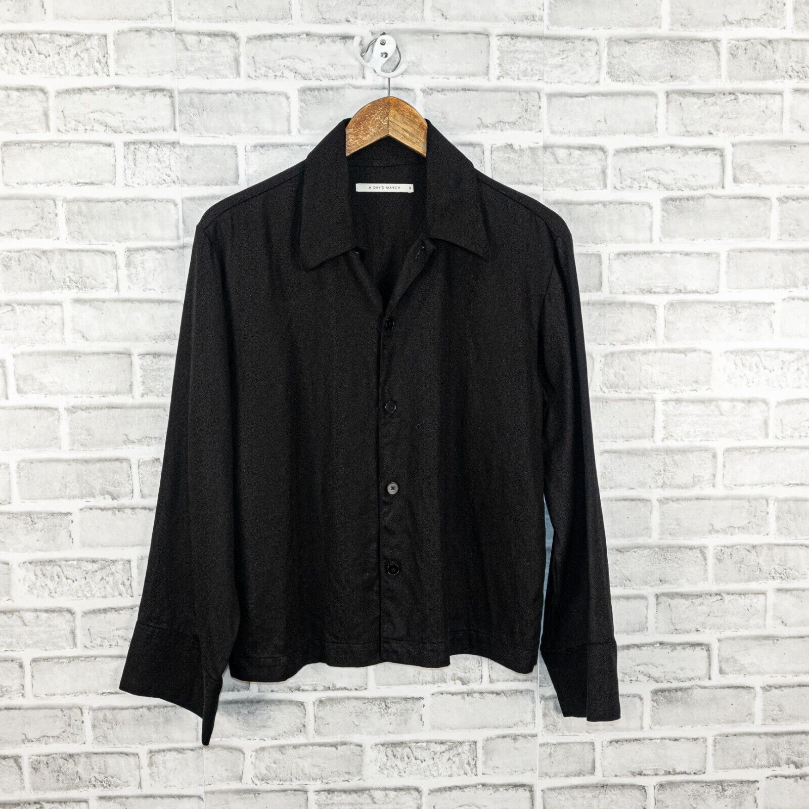 A Day's March A DAY'S MARCH Cropped Boxy Button up Shirt Black Tencel Size XS / US 0-2 / IT 36-38 - 1 Thumbnail