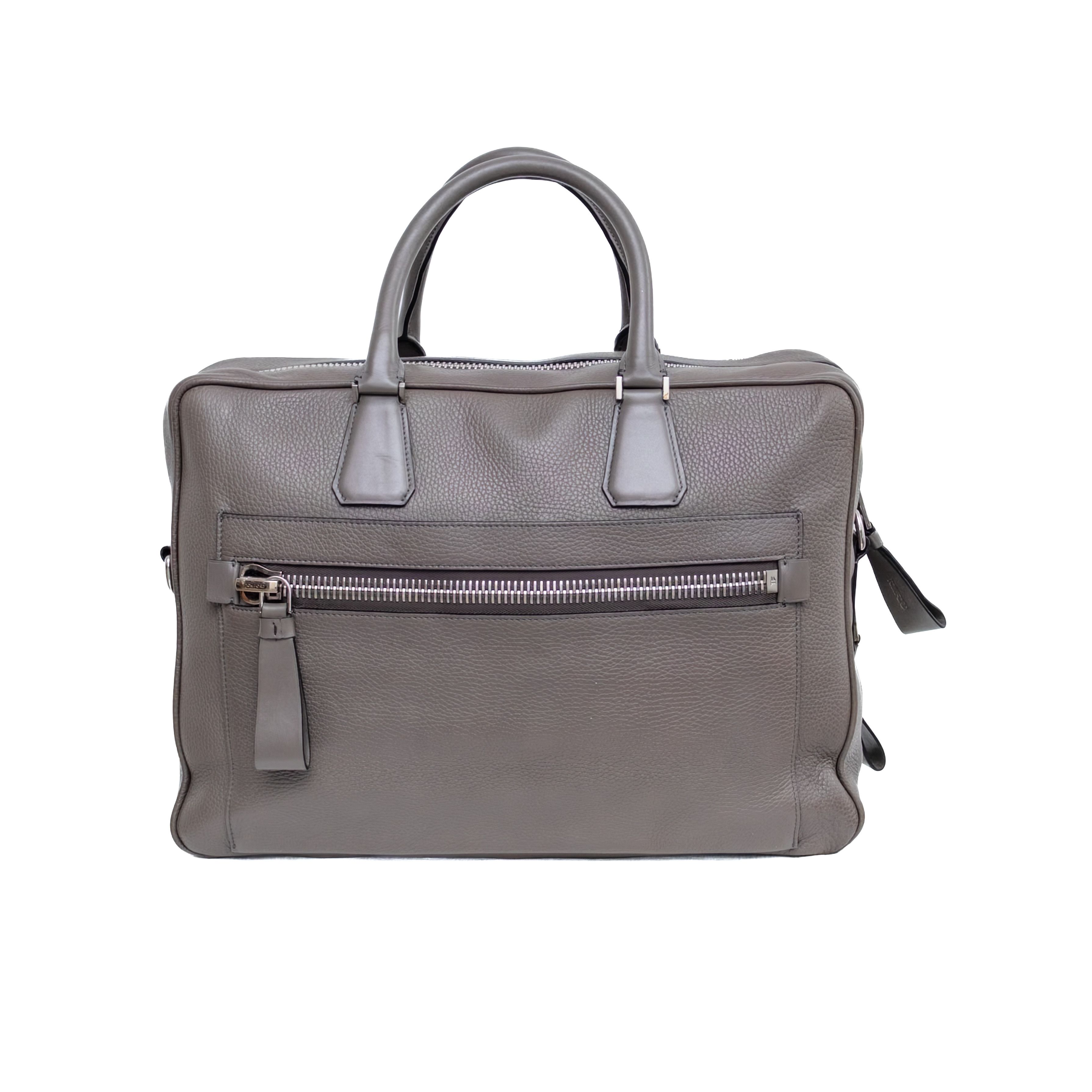 Tom Ford Tom Ford BuckleyGrey Pebbled Leather Briefcase Business Bag Size ONE SIZE - 2 Thumbnail