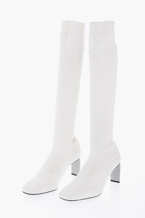 image of Jil Sander Crochet Knee-Hight Boots Heel Shoes 7 Cm in White, Women's (Size 6)