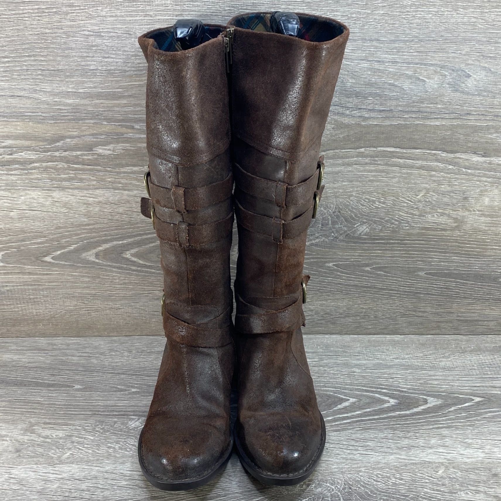 Born VINTAGE Born Women's Odom Brown Leather Tall Knee High Buckle Zip Riding Boots Size 7 M Size US 7 / IT 37 - 3 Thumbnail