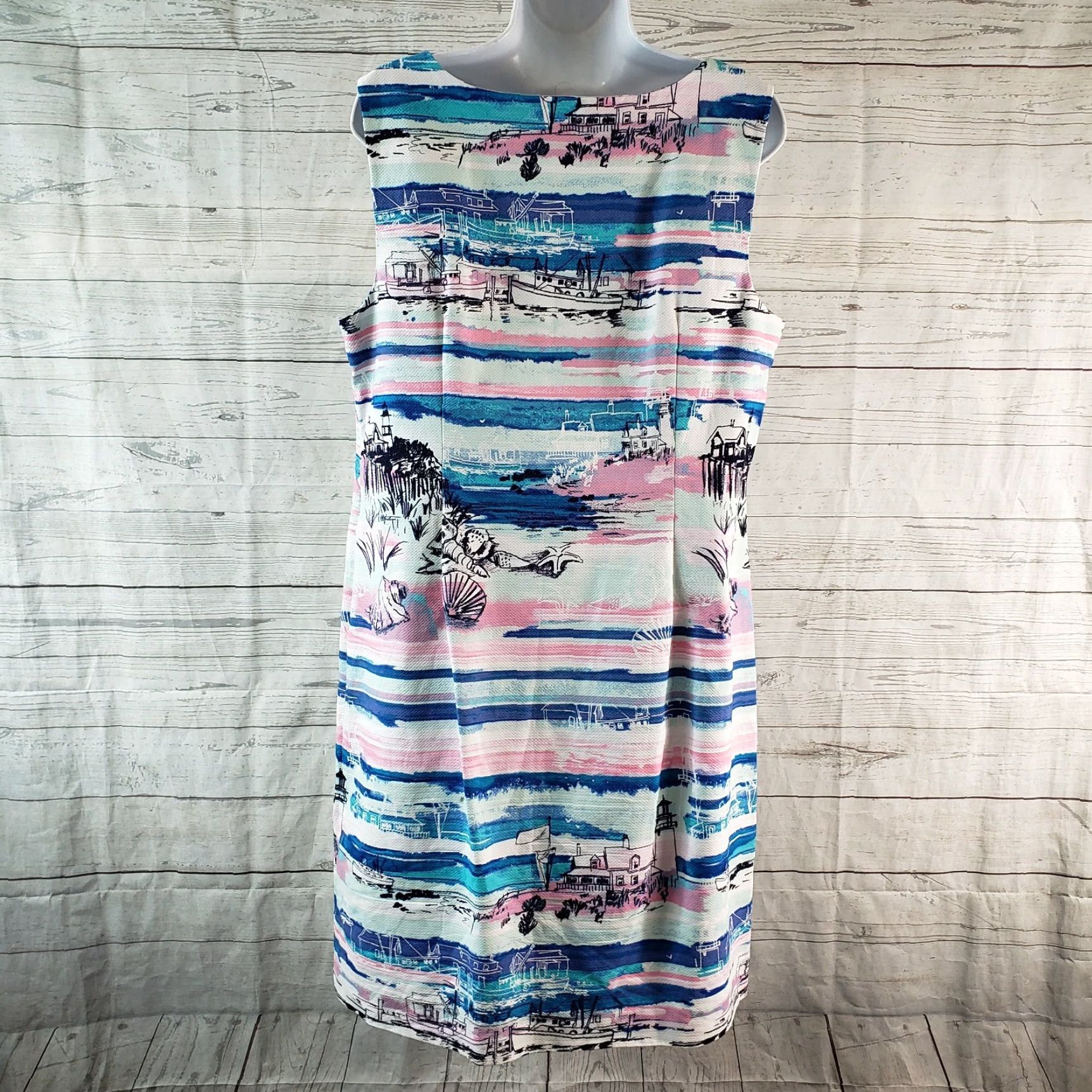 Talbots Talbots Womens Printed Dress Sz 14 Pink Blue Beach Boats Sleeveless Cotton Pencil Dress Knee Length Adult Womens Size XL / US 12-14 / IT 48-50 - 4 Thumbnail