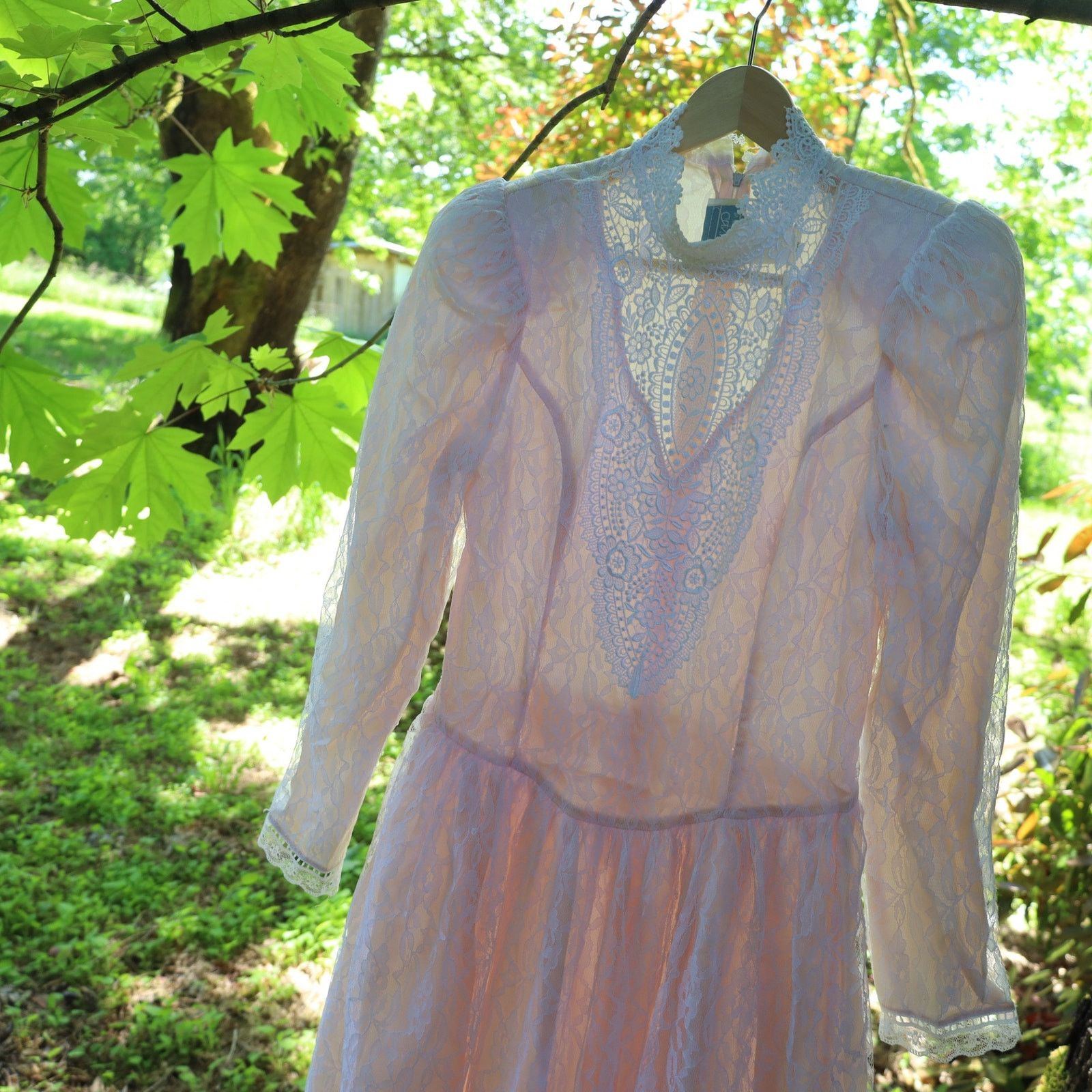 Vintage VTG Gunne Sax by Jessica McClintock Lace Over Statin Dress Size L / US 10 / IT 46 - 2 Thumbnail
