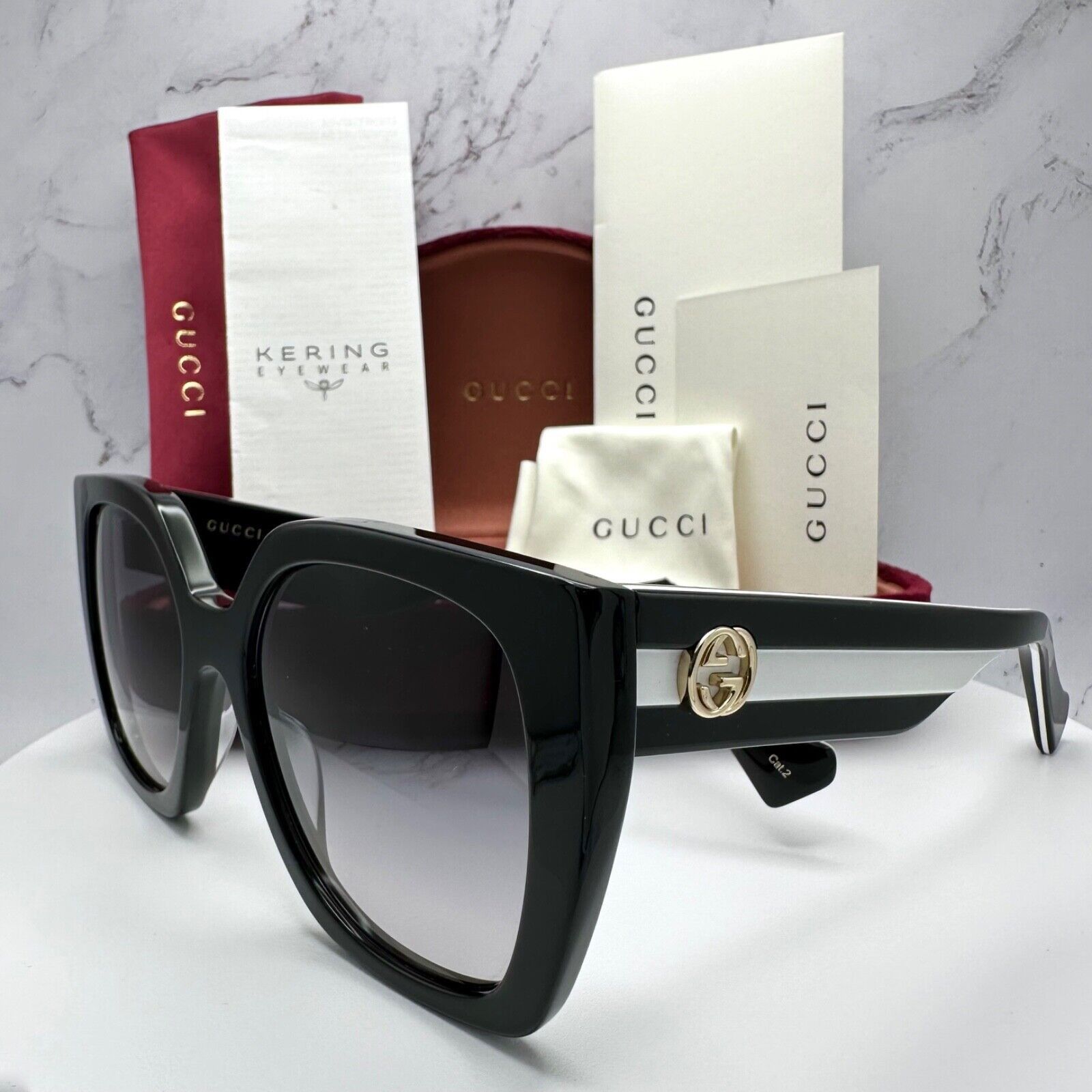 Gucci New Gucci Sunglasses Black White Gold Interlocking GG Size ONE SIZE - 21 Thumbnail