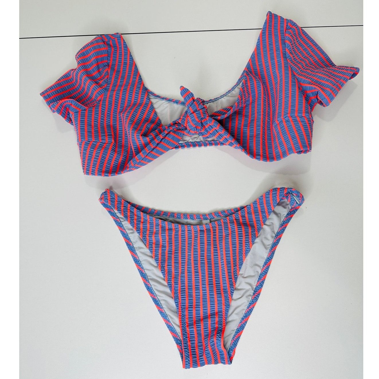 Solid & Striped Solid & Striped Lilac & Orange Striped Front Tie Bikini M Size M / US 6-8 / IT 42-44 - 1 Thumbnail
