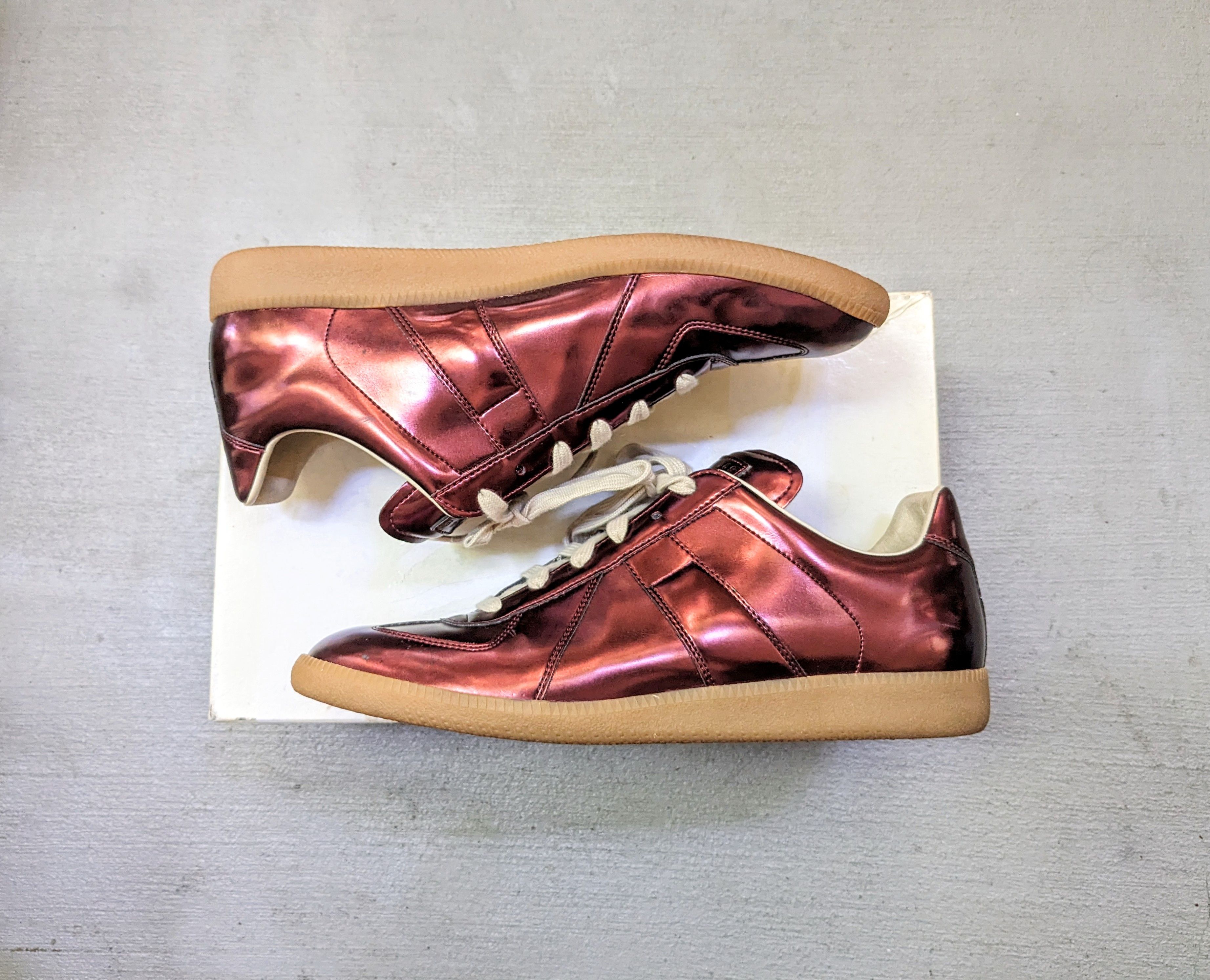 image of Maison Margiela Gat Replica Burgundy Size 10 43 Leather Shoes in Burgundy/Brown, Men's