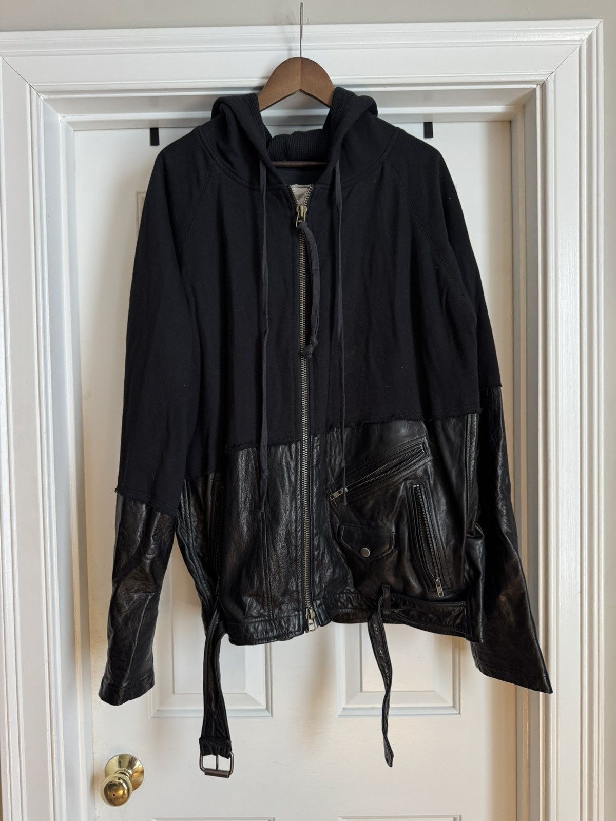 50/50 Black Leather Zip Hoodie
