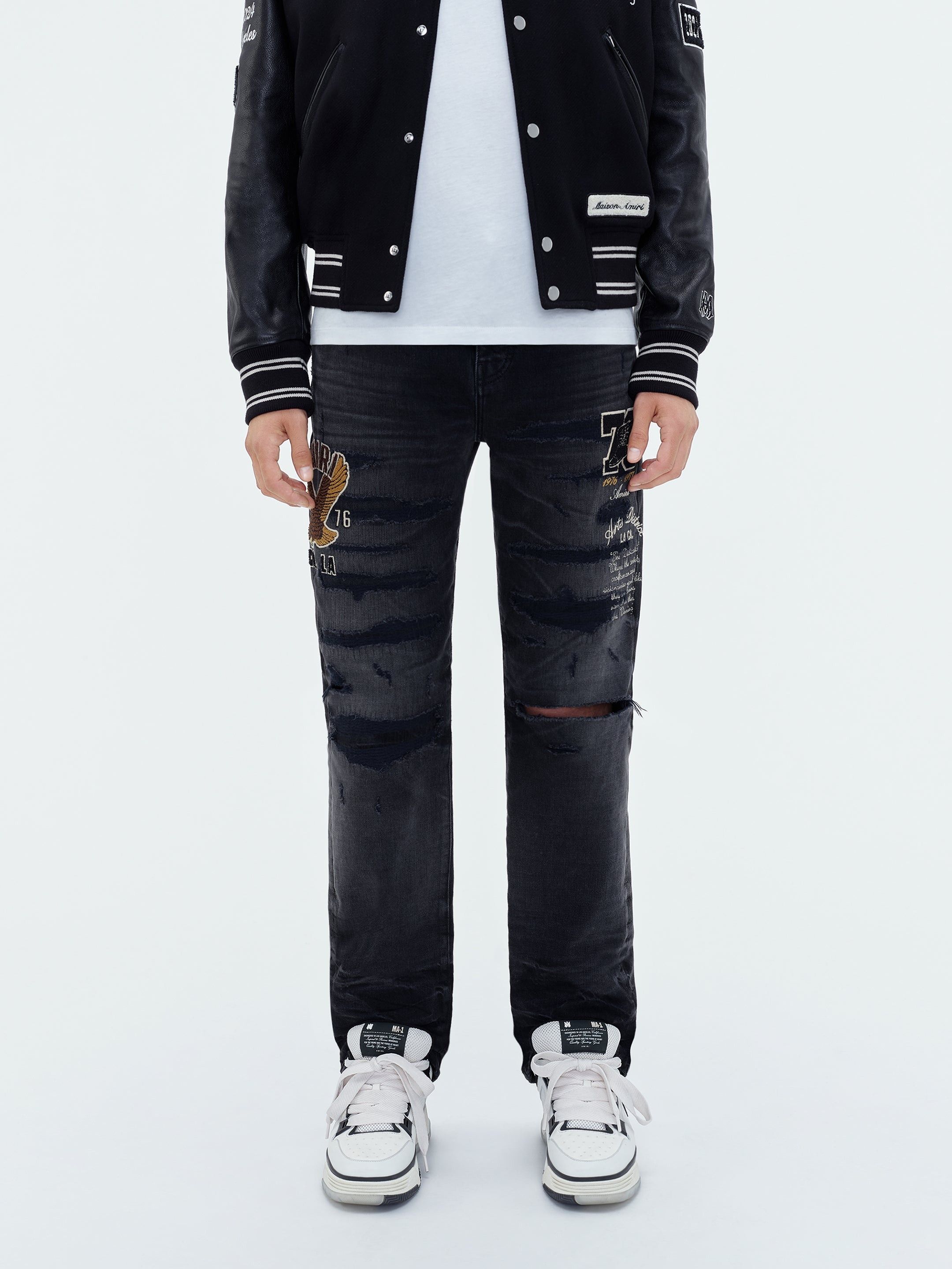 Amiri oc11z0225 Varsity Straight Jeans in Black Size US 32 / EU 48 - 2 Thumbnail