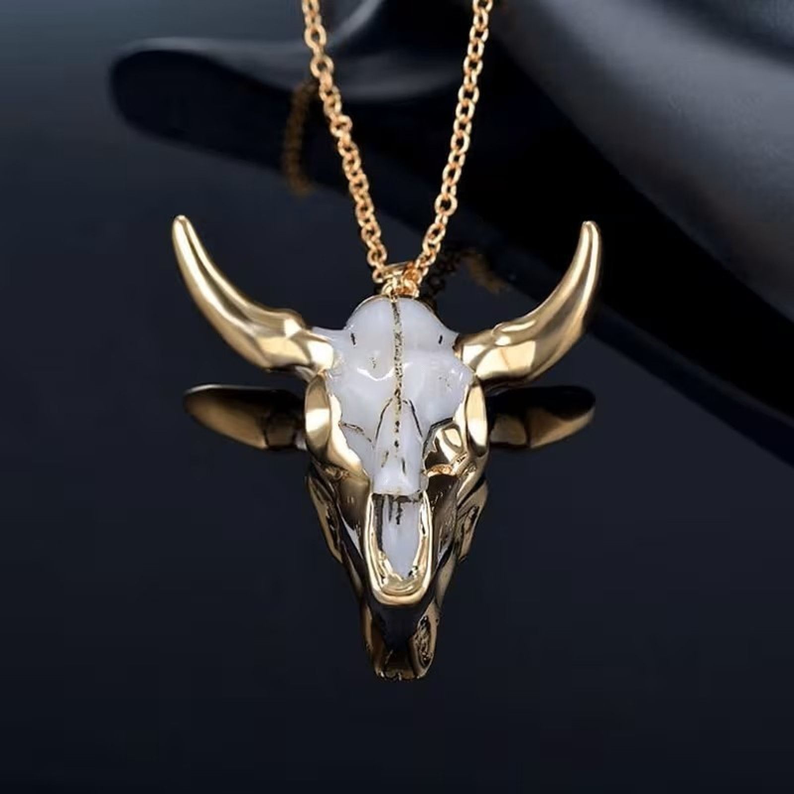 Western Bull Skull Necklace Longhorn Cow Pendant Boho Ranch