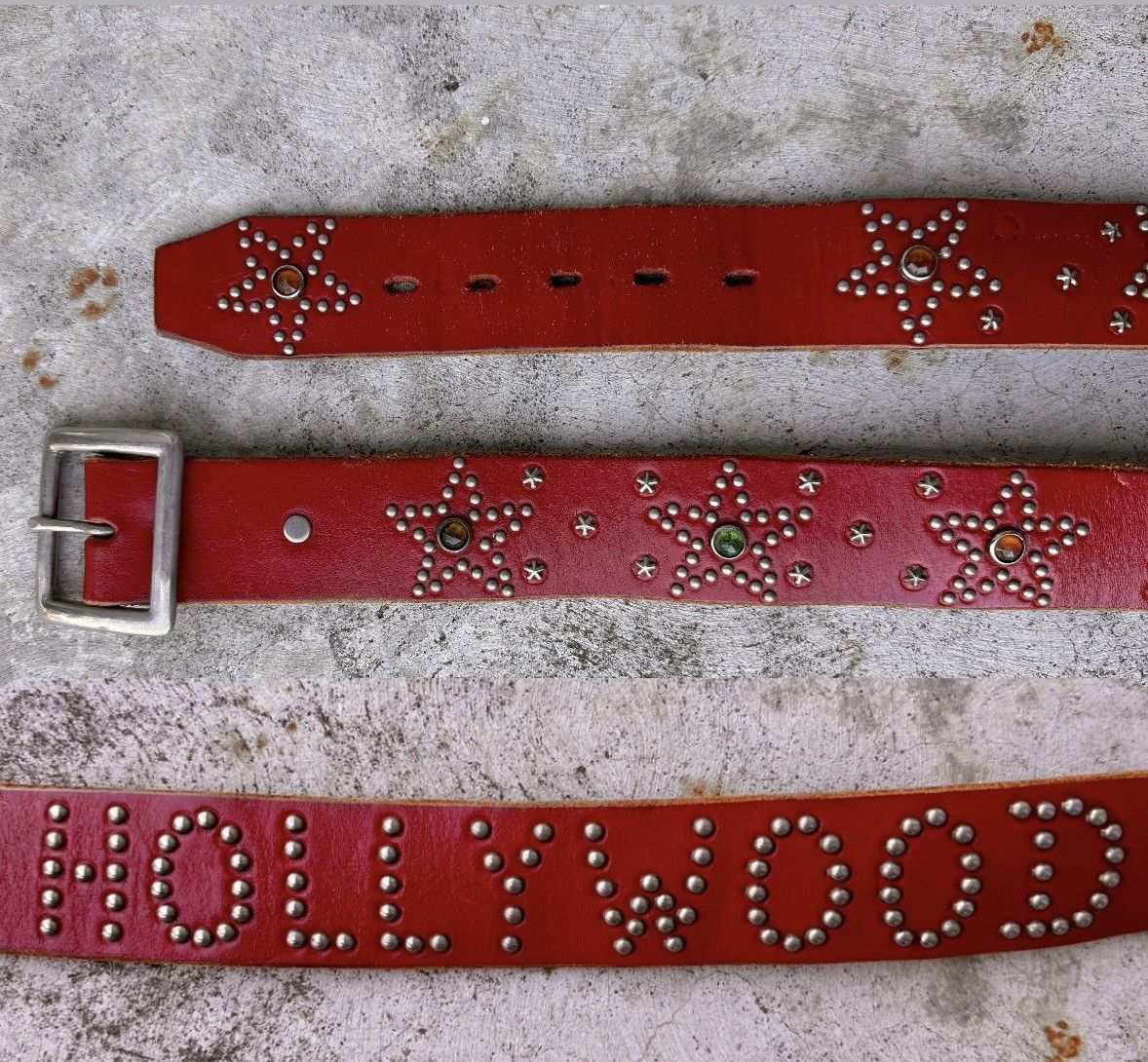 Cheapest Vintage Deadstock 80s Leather Red Glam Rock Waist Belt with Crystals