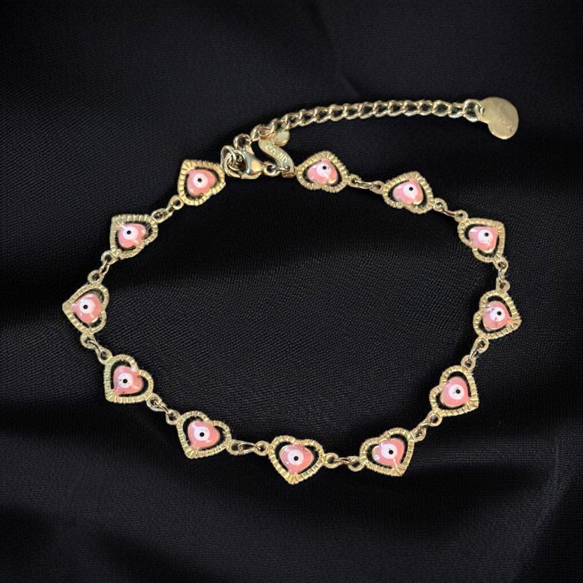 Other Gold stainless steel pink heart shaped evil eye bracelet Size ONE SIZE - 1 Thumbnail