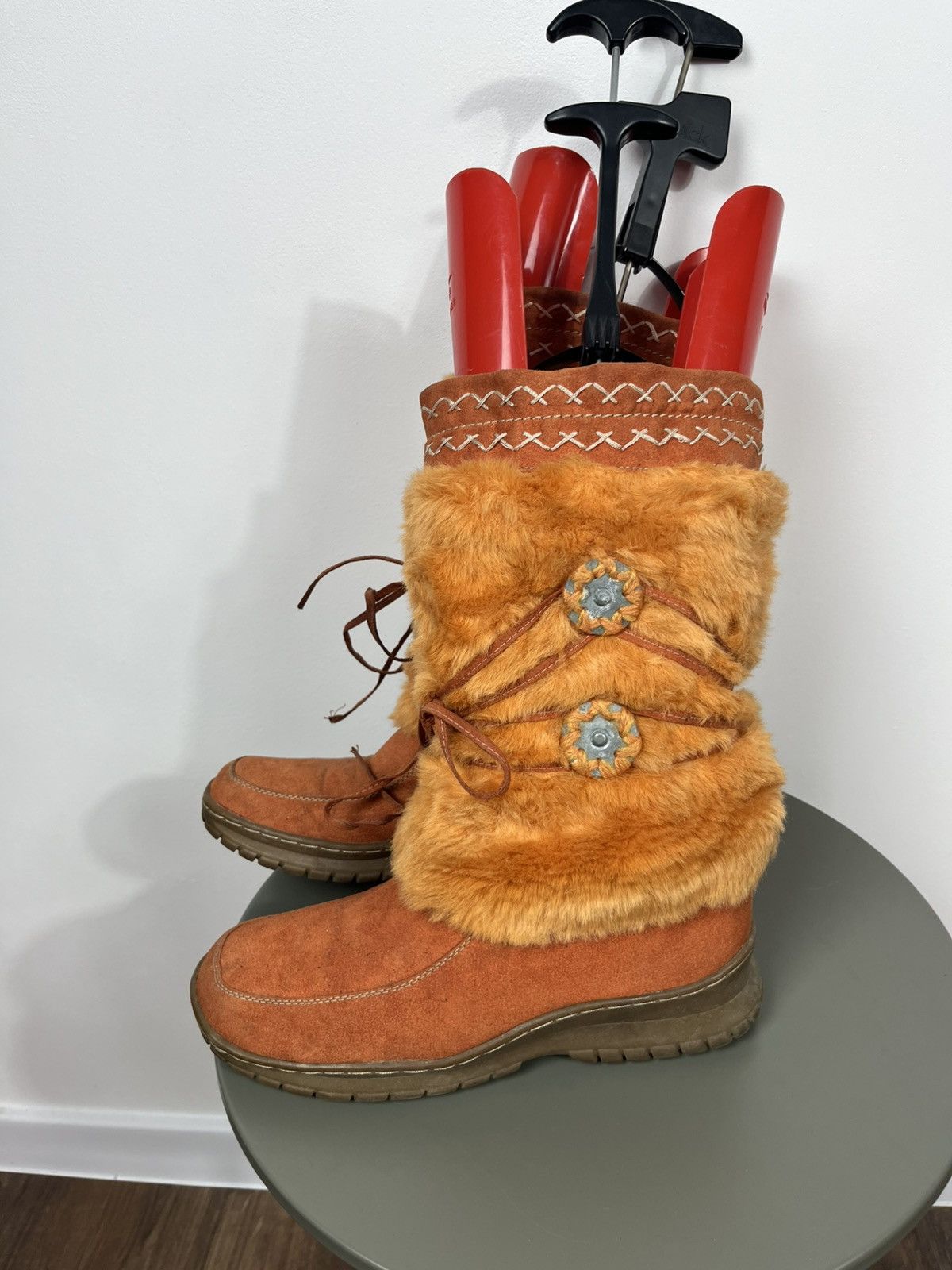 Vintage Vintage Faux Fur Suede Winter Boots Orange Mid Calf EU 40 Size US 10 / IT 40 - 5 Thumbnail