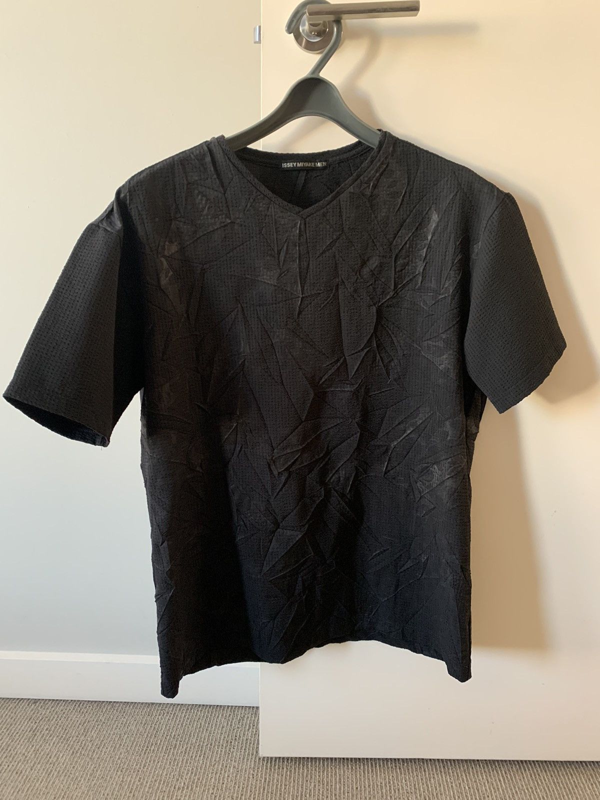 image of Issey Miyake Crinkled Tshirt in Black, Men's (Size Medium)