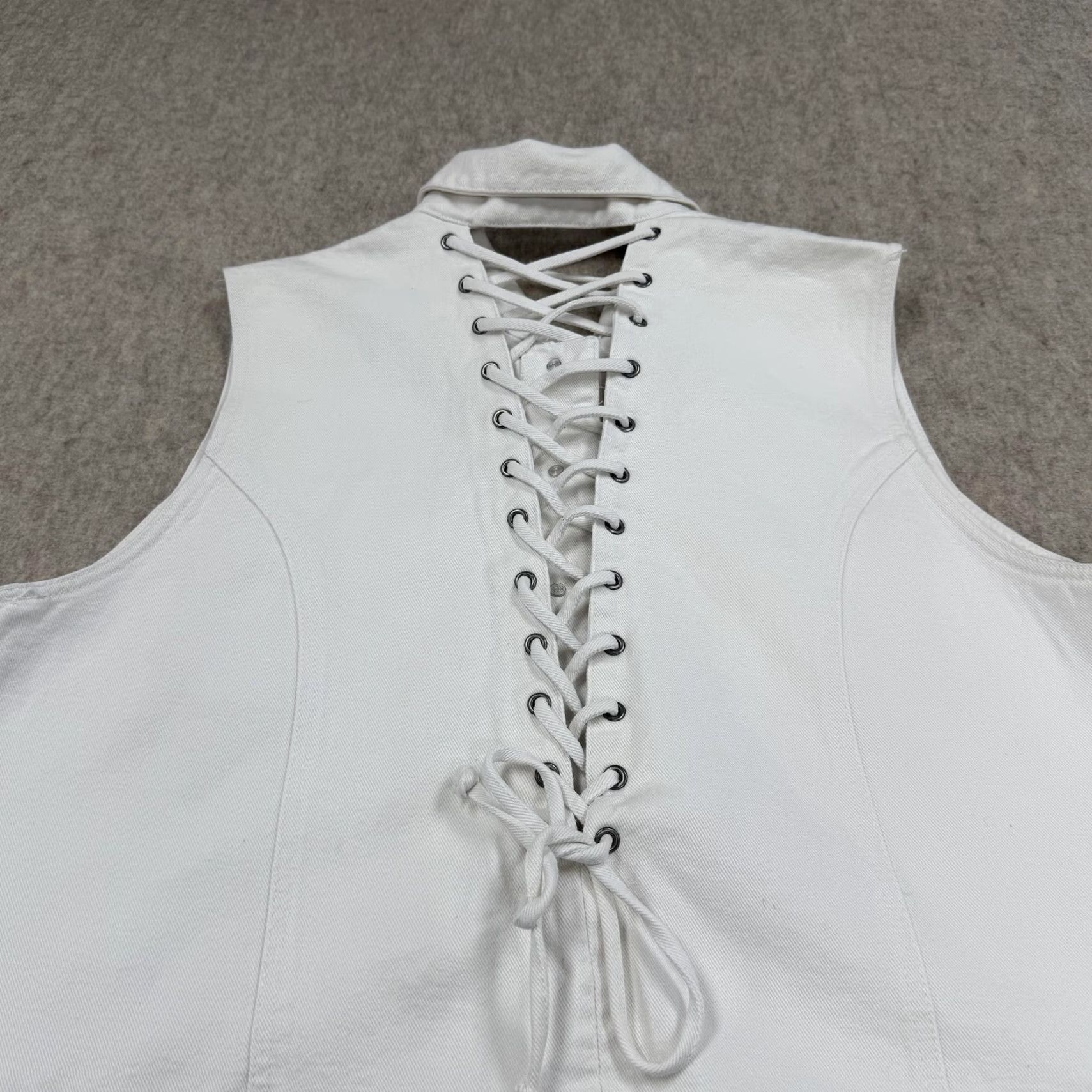 Denime Zana Di Vest Womens Adjustable White Denim Lace-Up Back Corset Button Front XL Size XL / US 12-14 / IT 48-50 - 7 Thumbnail