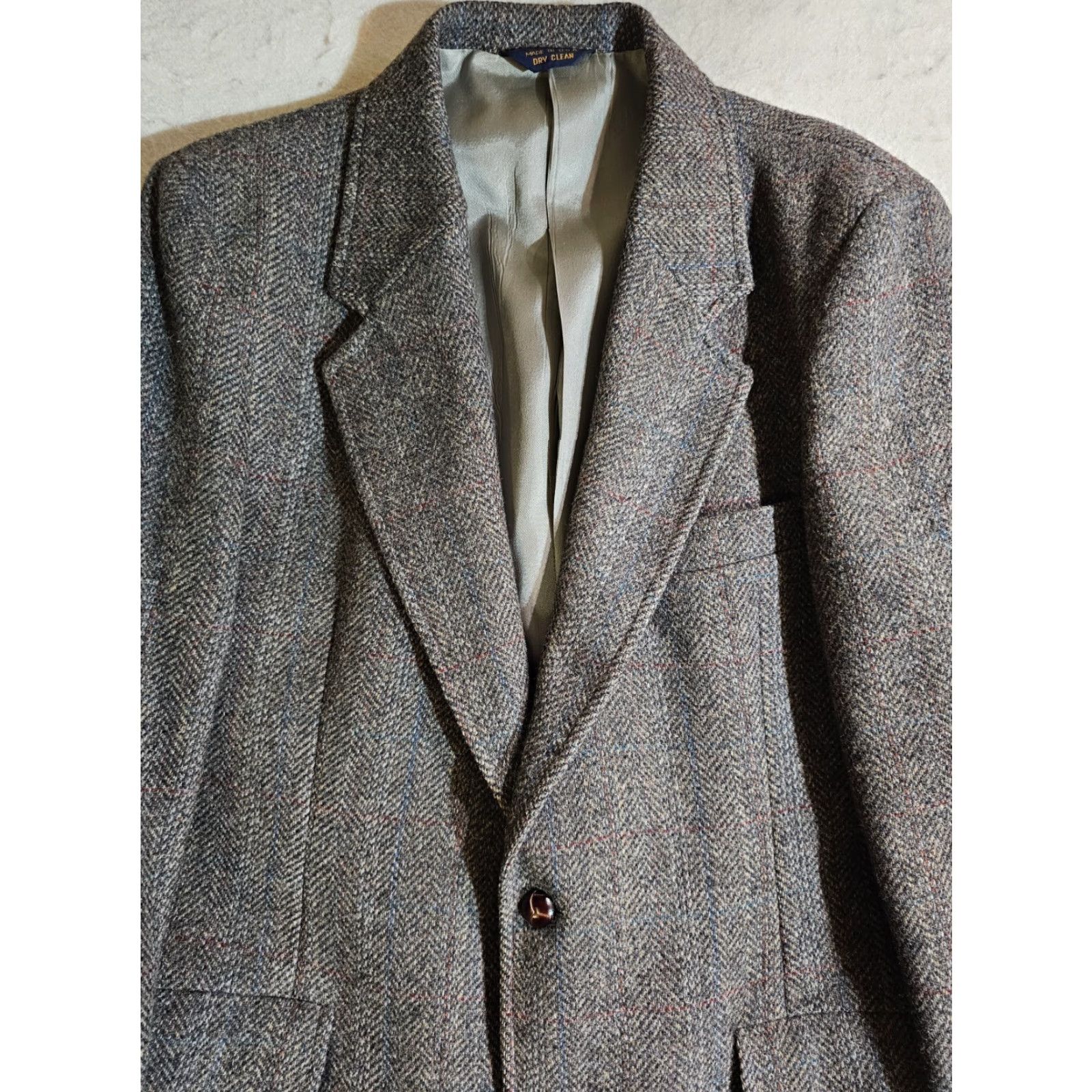 Pendleton VINTAGE Pendleton Blazer Coat Men 44 Long Wool Gray Herringbone Suit Coat Size 44R - 3 Thumbnail
