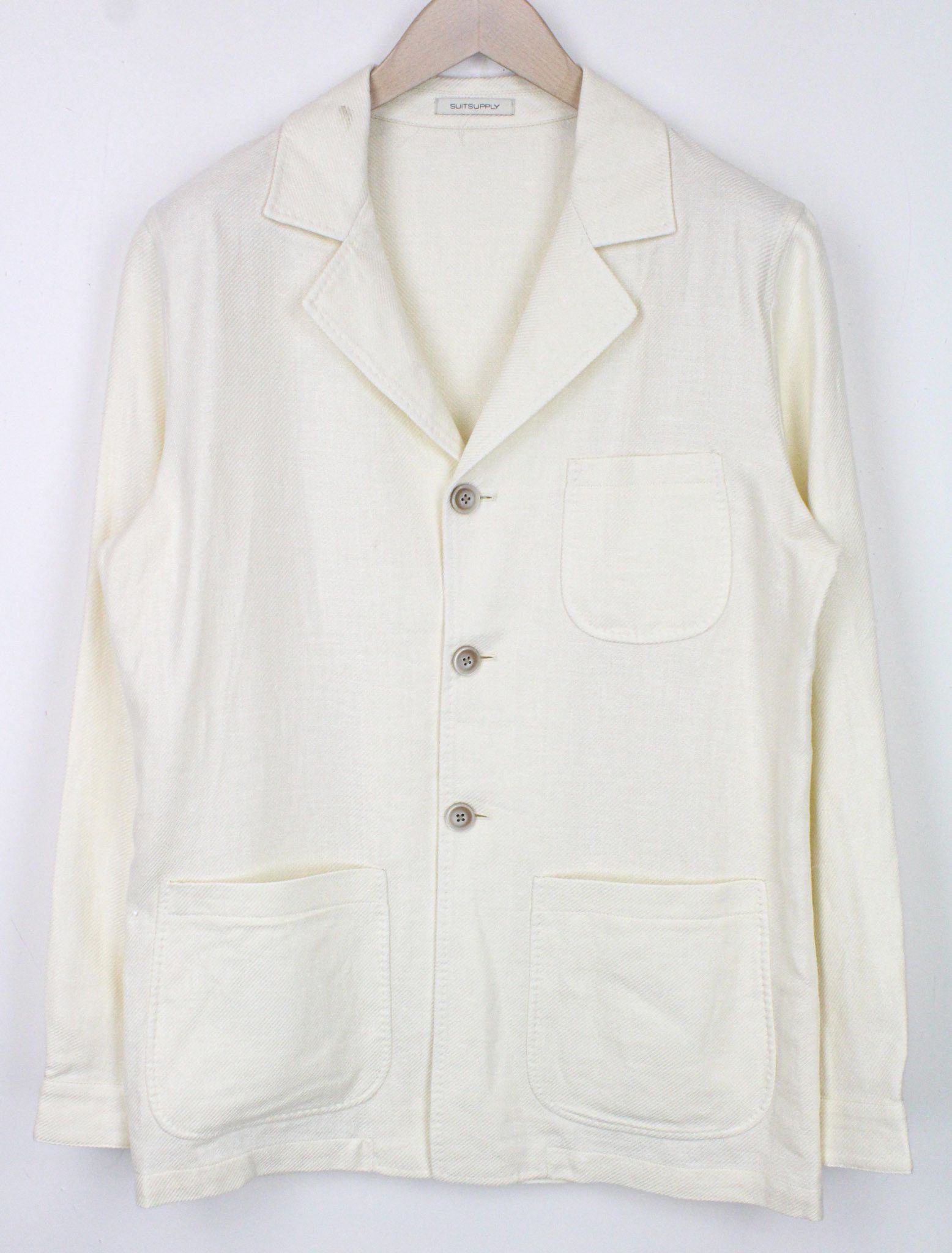 image of Suitsupply Greenwich Uk38R Slim Vintage Linen Silk Cotton Jacket 71471 in Off White (Size Medium)