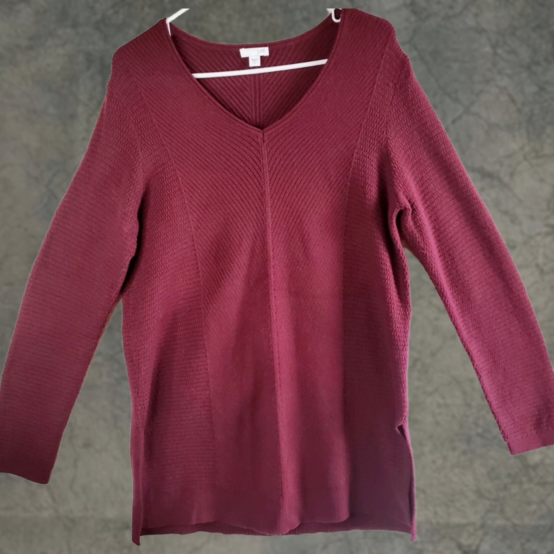 J. Jill J. Jill Women's Cardigan Sweater Tunic Length Burgundy V-Neck Long Sleeve Small XS? Size S / US 4 / IT 40 - 1 Thumbnail