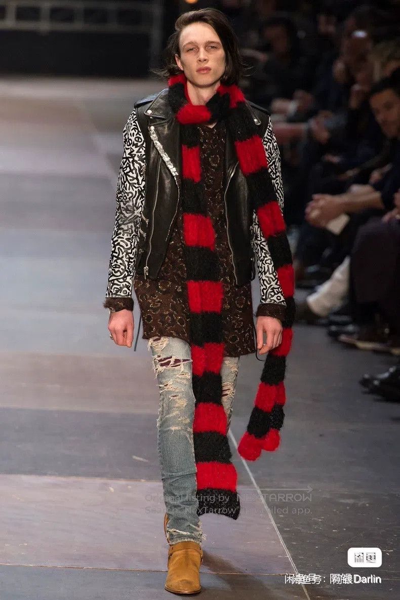 Saint Laurent Paris Saint Laurent Paris Black and Red Fuzzy Caterpillar Scarf Size ONE SIZE - 5 Thumbnail