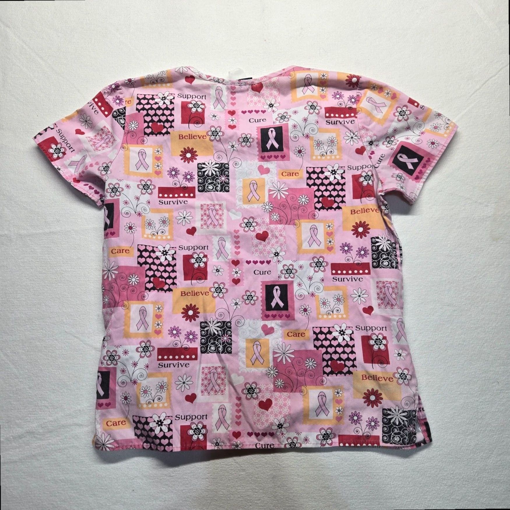 Cherokee Cherokee Pink Ribbon V Neck Scrub Top Women's Adult Large Pink Cotton Blend Medical Size US L / EU 52-54 / 3 - 6 Thumbnail