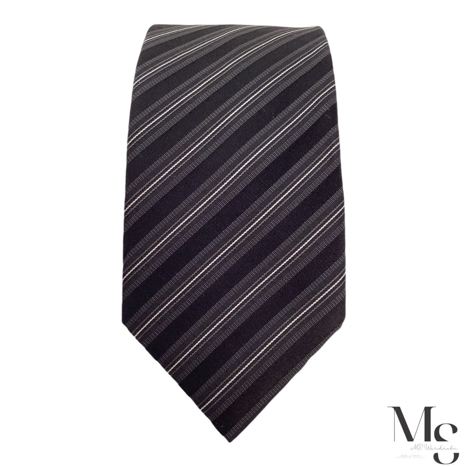 John Varvatos JOHN VARVATOS Black Striped Silk Tie Made In USA W: 3" EX CO Size ONE SIZE - 3 Thumbnail