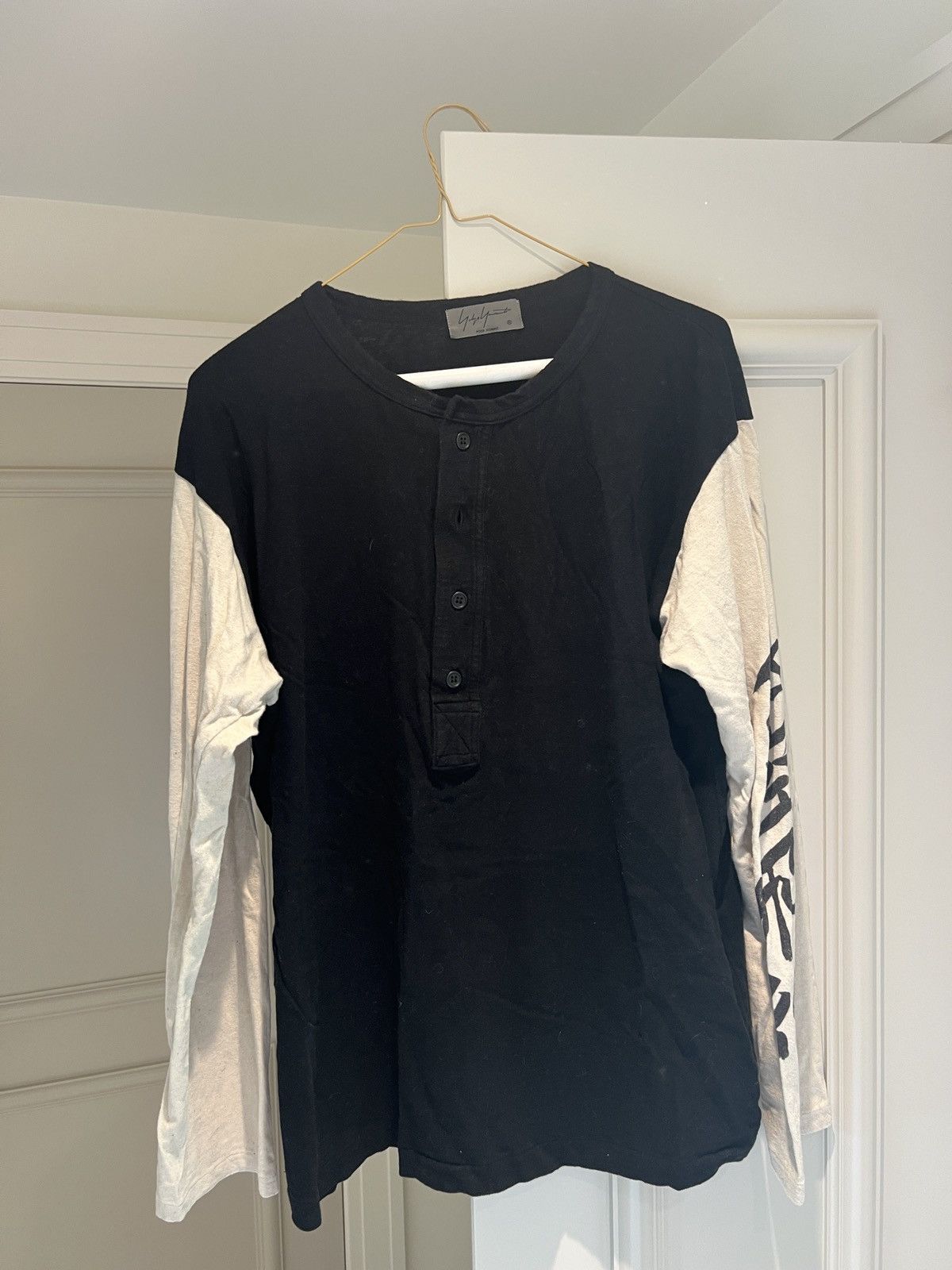 image of Yohji Yamamoto Amazing Pour Homme Chinese Character Top in Black, Men's (Size Medium)