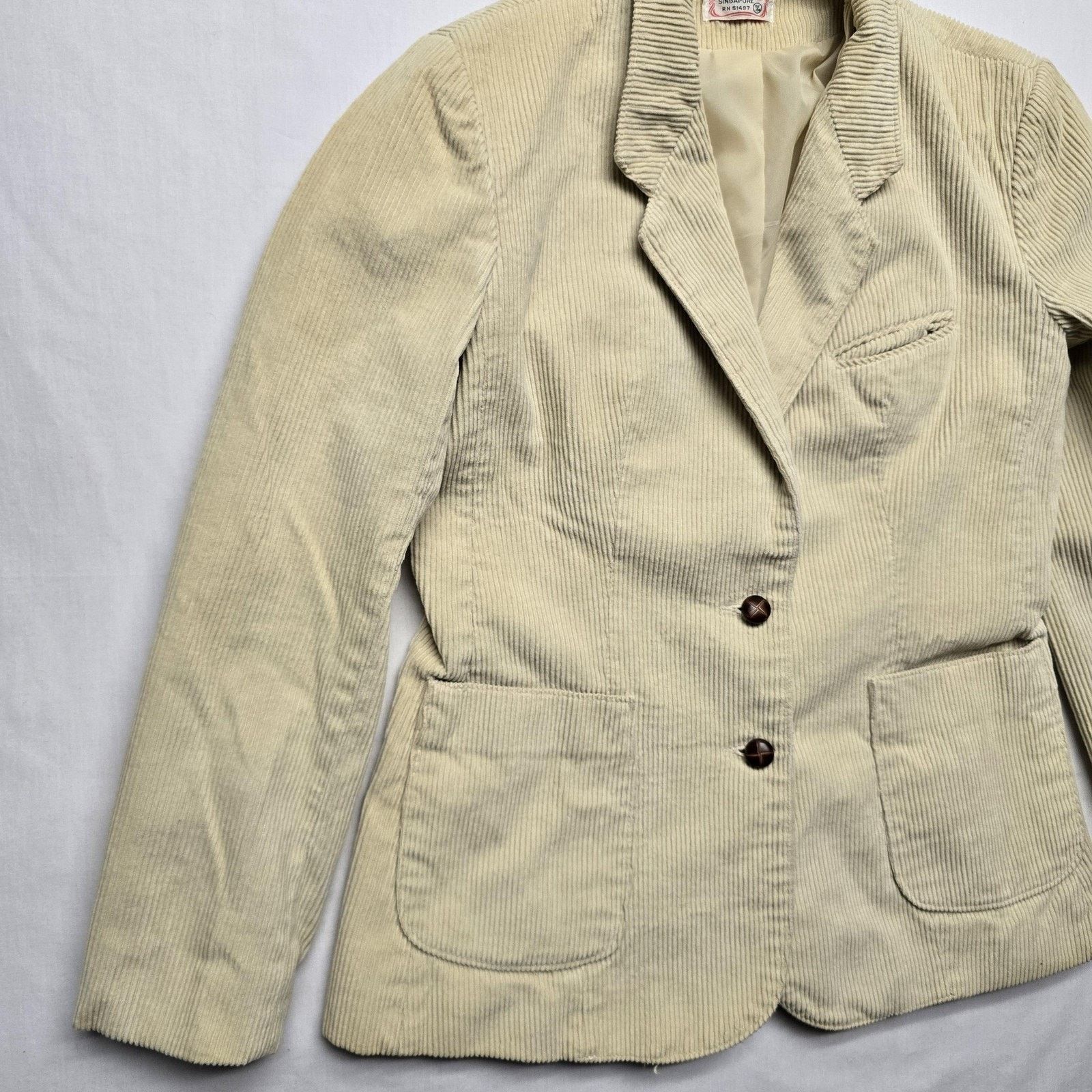 Vintage Vintage Corduroy Blazer 7/8 Cream Pockets Notch Lapel Jacket Size M / US 6-8 / IT 42-44 - 3 Thumbnail