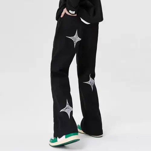 VIBE Black high street ins embroidered versatile wide leg jeans Size US 31 - 7 Thumbnail
