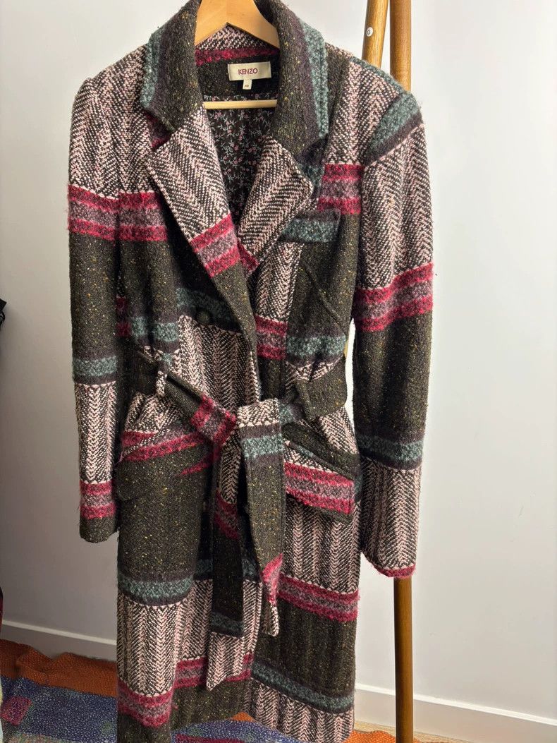 Kenzo KENZO Leather wool patchwork double row collar coat Size S / US 4 / IT 40 - 1 Thumbnail