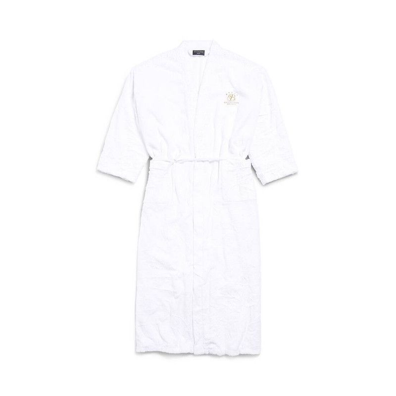 Balenciaga o1w1db11225 Deco B Hotel Bathrobe Maxi Coat in White Size US XL / EU 56 / 4 - 1 Thumbnail