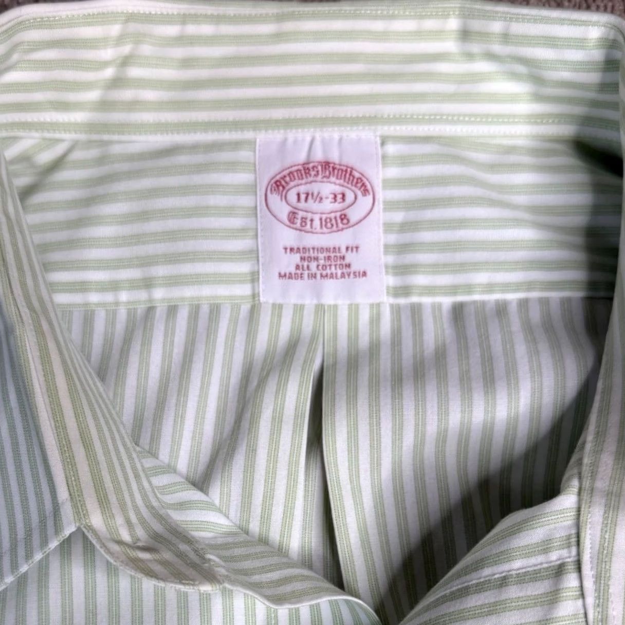 Brooks Brothers Brooks Brothers Mens Dress Shirt Button-Down Green Striped Traditional Fit 17.5-33 Long Sleeve Cotton Casual Business Mens 17.5 in Neck Size Slim? Size US XXL / EU 58 / 5 - 2 Thumbnail