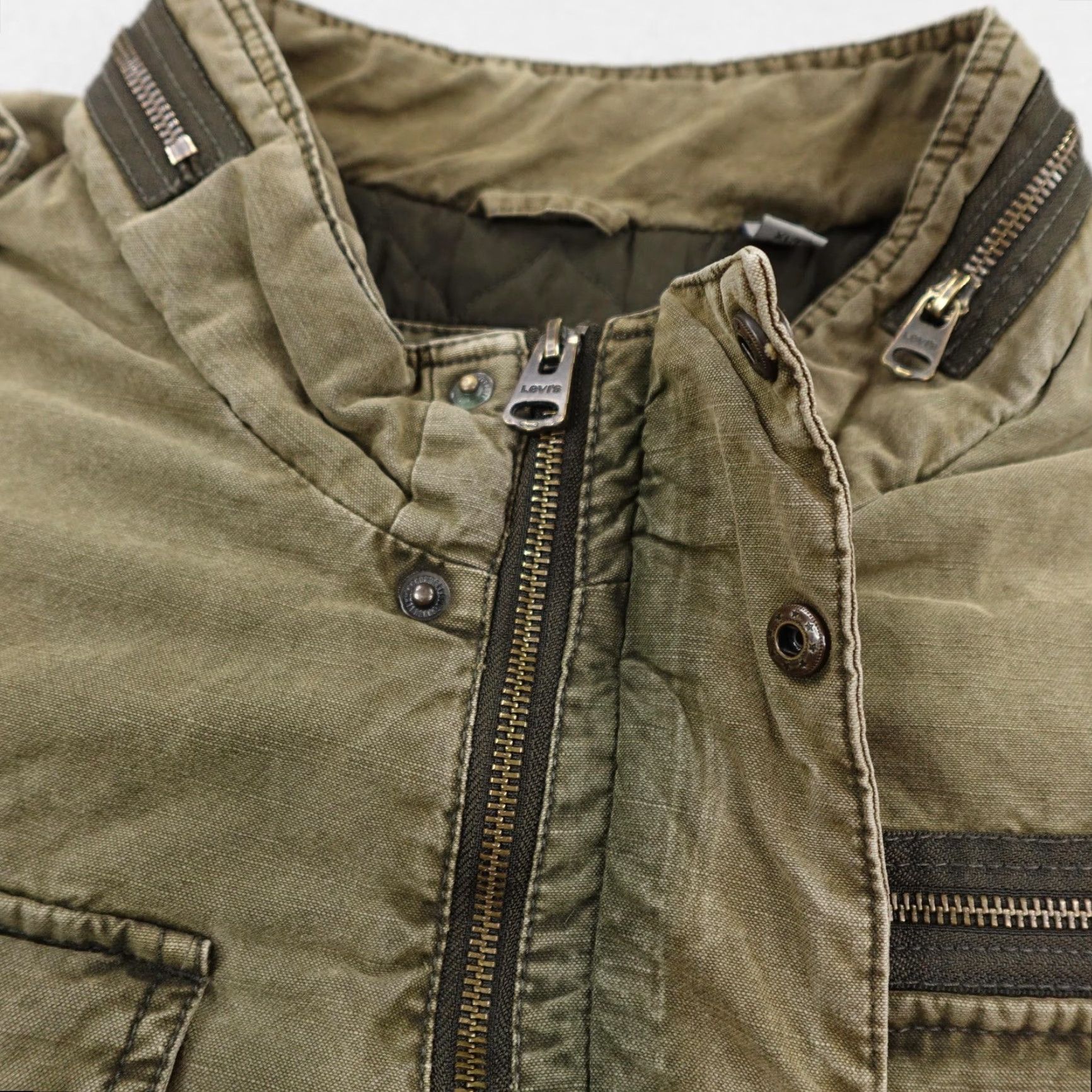 Levi's Levis Jacket Mens XL Tall Green Canvas Military Field Coat Quilted Lined Zip Up Size US XL / EU 56 / 4 - 7 Thumbnail