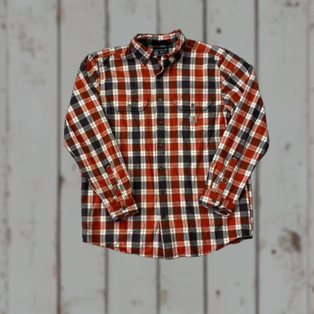 Carhartt Carhartt Shirt Mens Large Tall Orange Gray Plaid Button Up Loose Fit Workwear Size US L / EU 52-54 / 3 - 1 Thumbnail