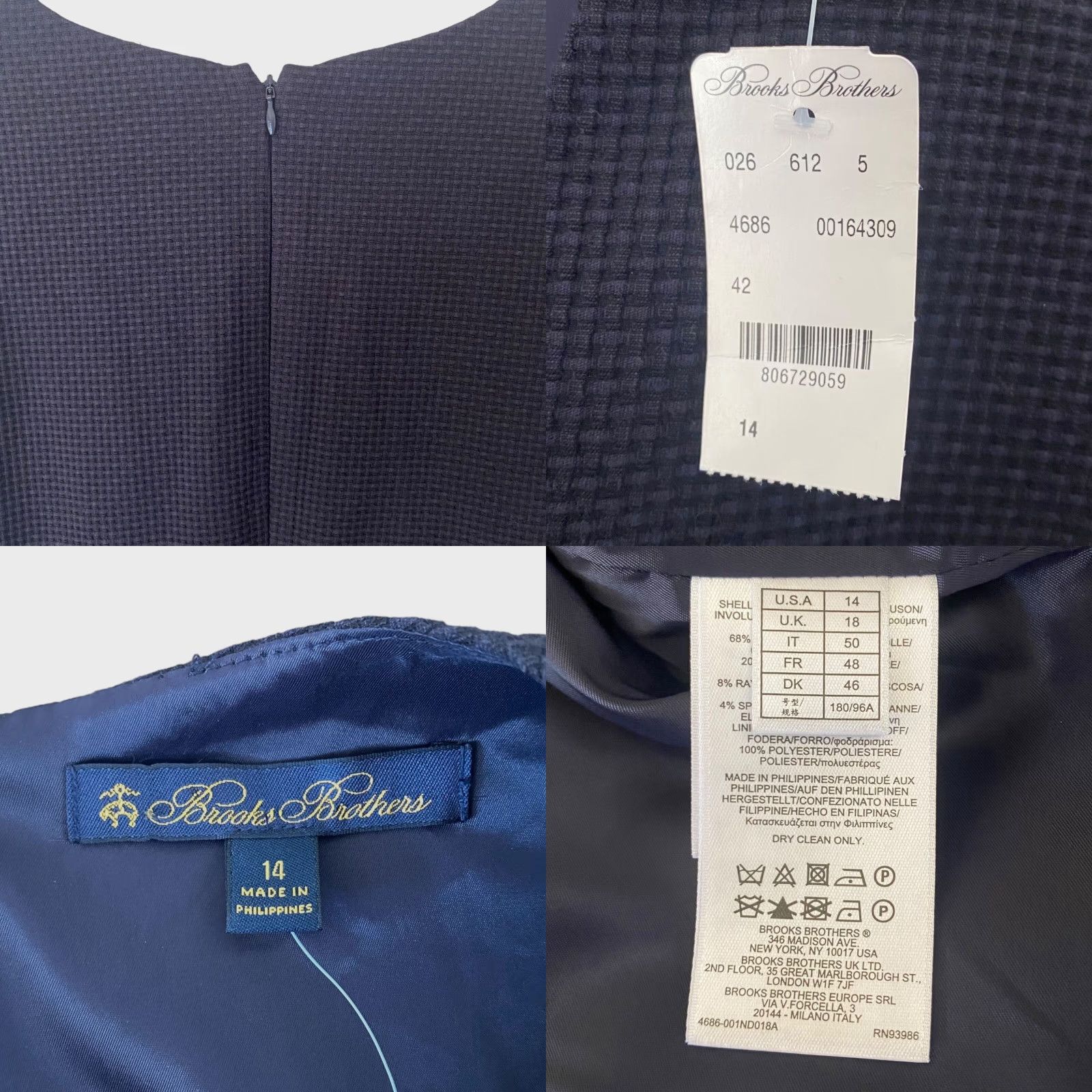 Brooks Brothers Brooks Brothers Textured V-Neck Midi Sheath Dress Navy Blue Women's Size 14 Size XL / US 12-14 / IT 48-50 - 8 Thumbnail