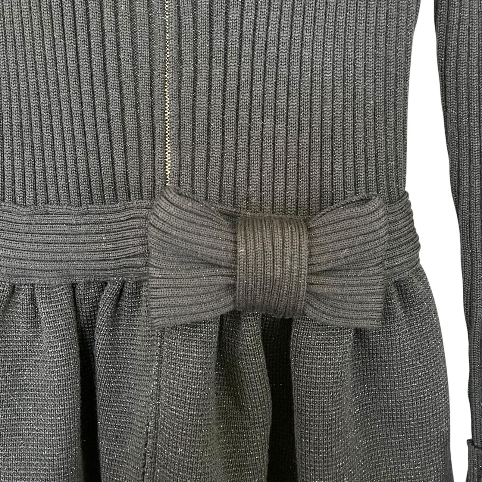 RED Valentino Red Valentino Navy Metallic Ribbed Knit Bow Sweater Dress Size XS / US 0-2 / IT 36-38 - 5 Thumbnail