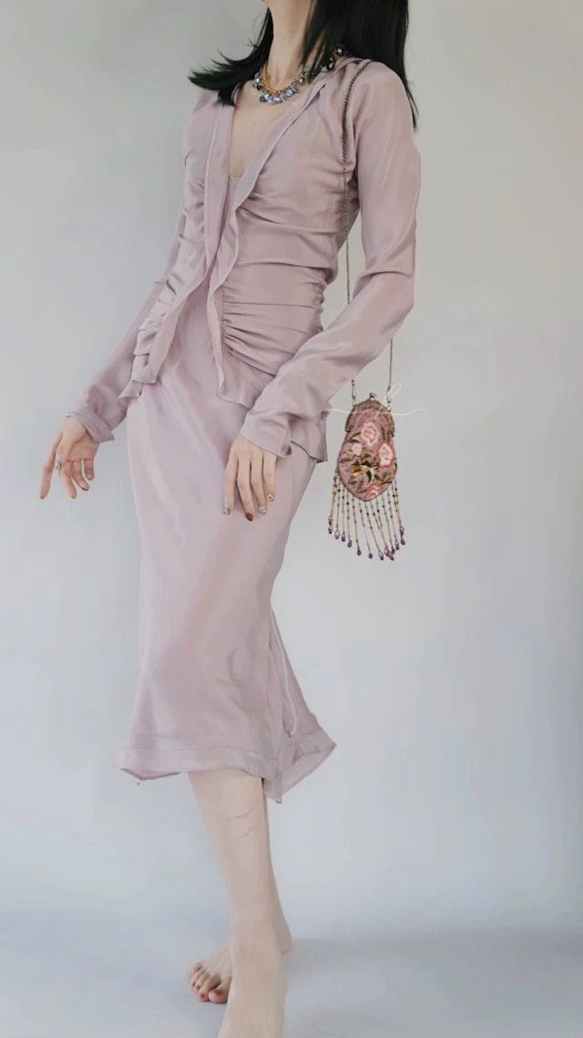 Yves Saint Laurent YSL by Tom Ford 03 Fall Silk Lilac Pink Dress Size S / US 4 / IT 40 - 2 Thumbnail