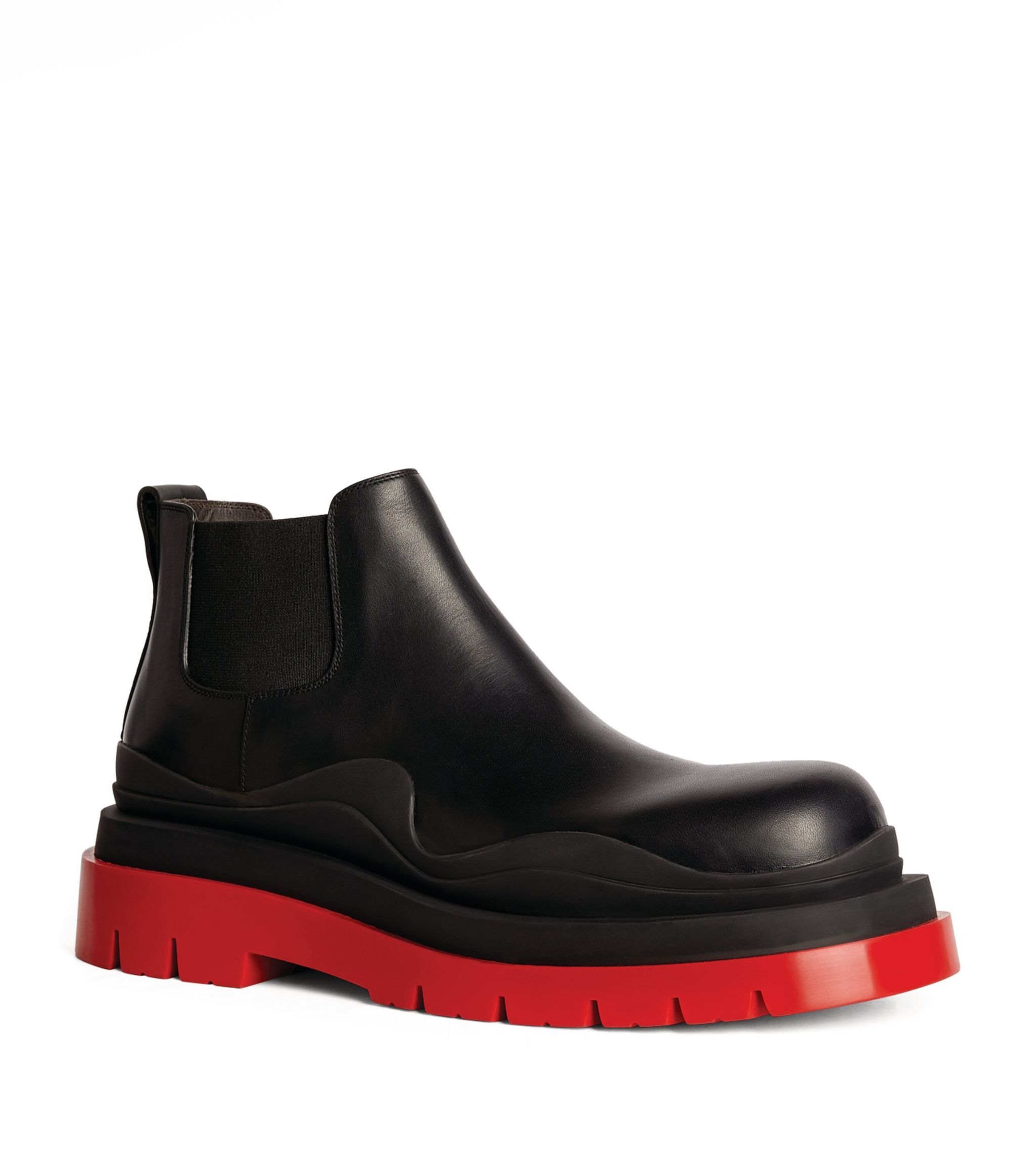 Tire Ankle Leather Boots with red sole