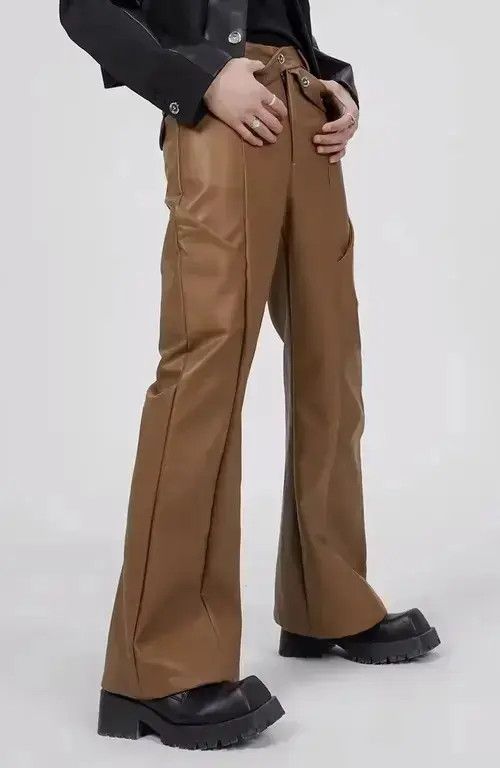 Japanese Brand × Vintage Fashion retro flared faux leather pants Size US 32 / EU 48 - 1 Thumbnail