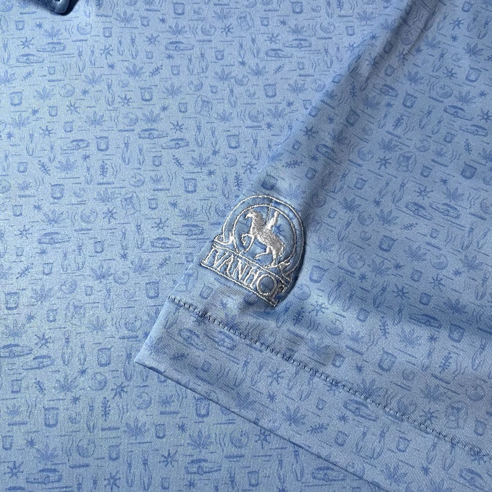 Peter Millar Peter Millar Polo Shirt Men Large All Over Print Summer Comfort Golf Ivanhoe Blue Geometric logo Embroidered Breathable Lightweight Polo Mens L Size US L / EU 52-54 / 3 - 4 Thumbnail