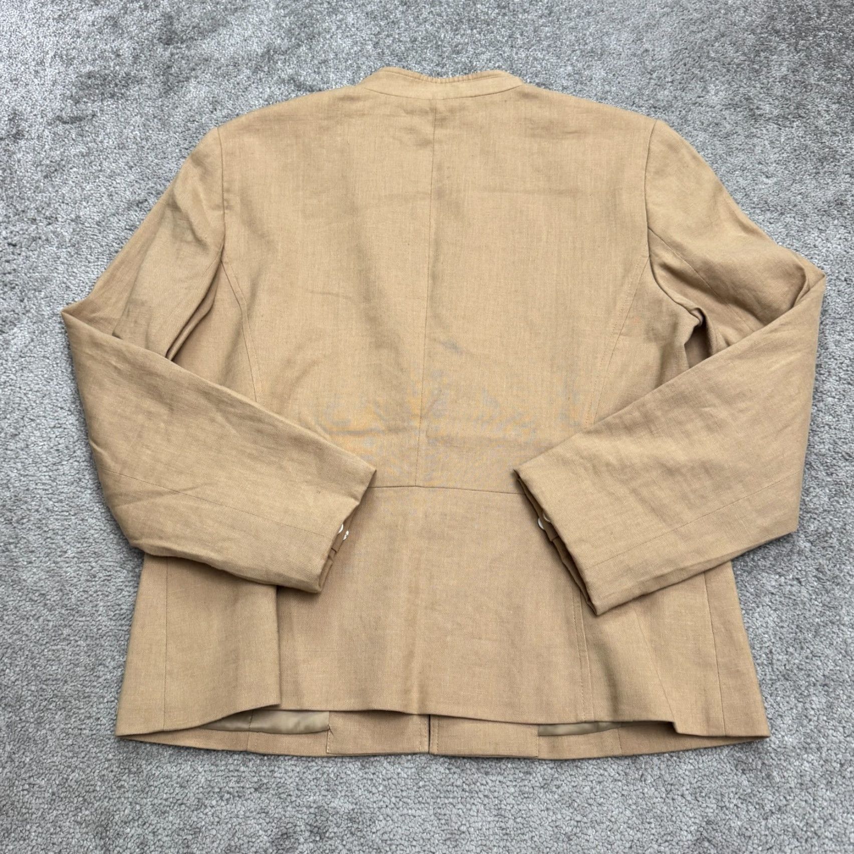 Talbots Talbots Jacket Womens 10 Brown Tan Linen Blend Collarless Hook Eye Career Size L / US 10 / IT 46 - 2 Thumbnail