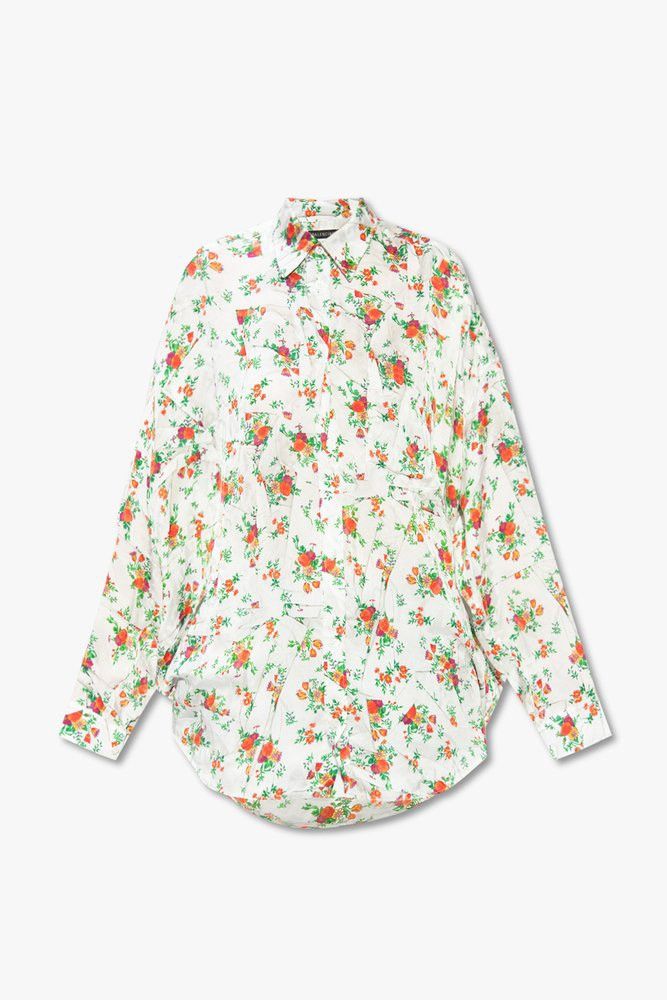 image of Balenciaga Floral Print Buttoned Shirt Blouse in White, Women's (Size Medium)