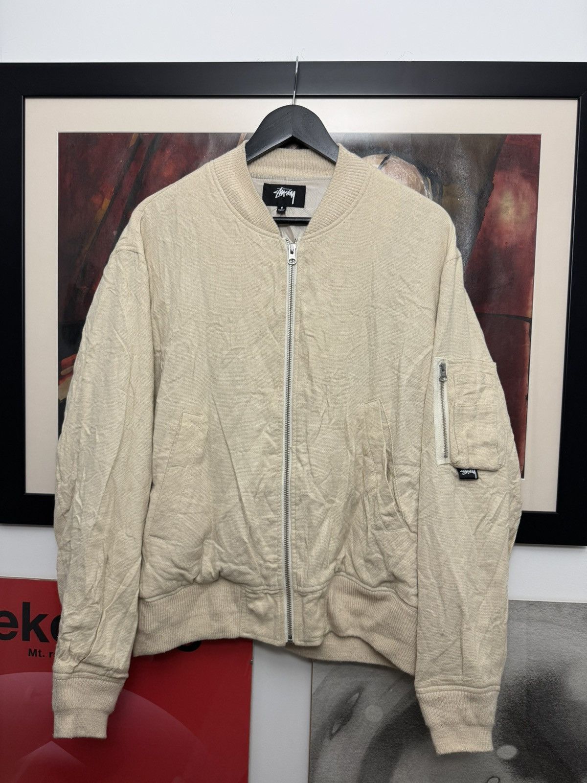 Stussy Beige Bomber Jacket Linen Rare Streetwear Skate